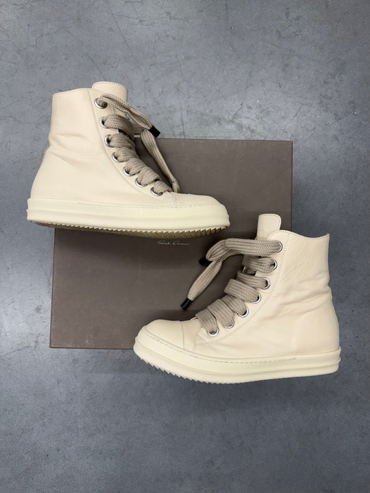 RICK OWENS PORTERVILLE RAMONE LEATHER JUMBO LACE HIGH - TRIPLE WHITE