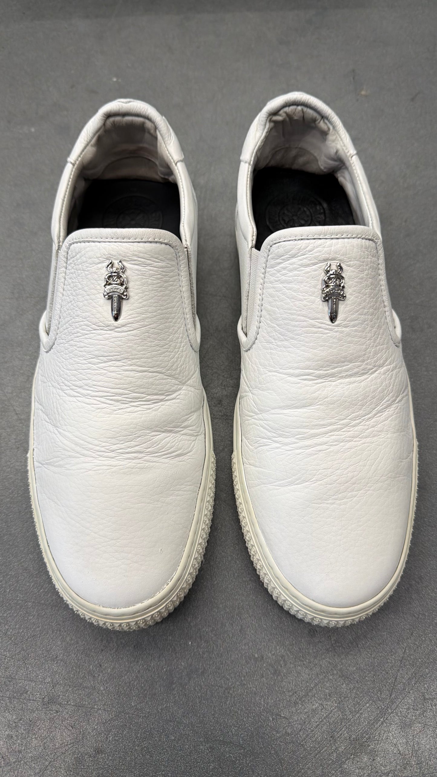 CHROME HEARTS DAGGER SLIP ON WHITE LEATHER SHOES