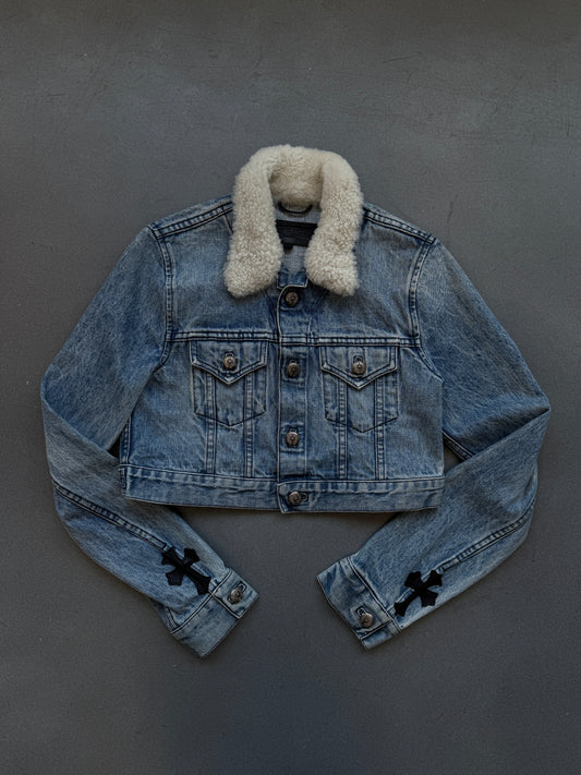 CHROME HEARTS SHEARLING BLUE DENIM WOMEN'S JACKET (M)