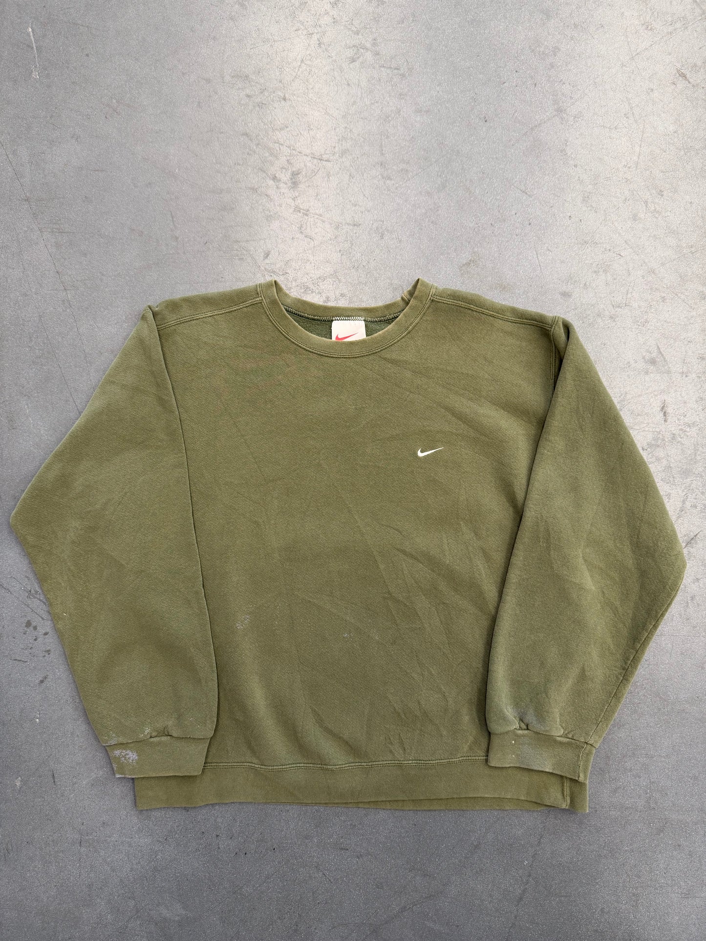 90S NIKE CHEST SWOOSH CREWNECK SWEATER OLIVE WITH WHITE SWOOSH