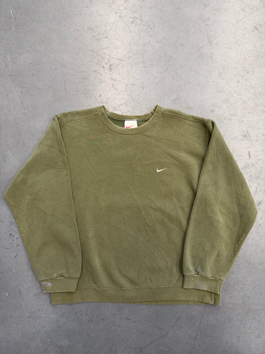 90S NIKE CHEST SWOOSH CREWNECK SWEATER OLIVE WITH WHITE SWOOSH