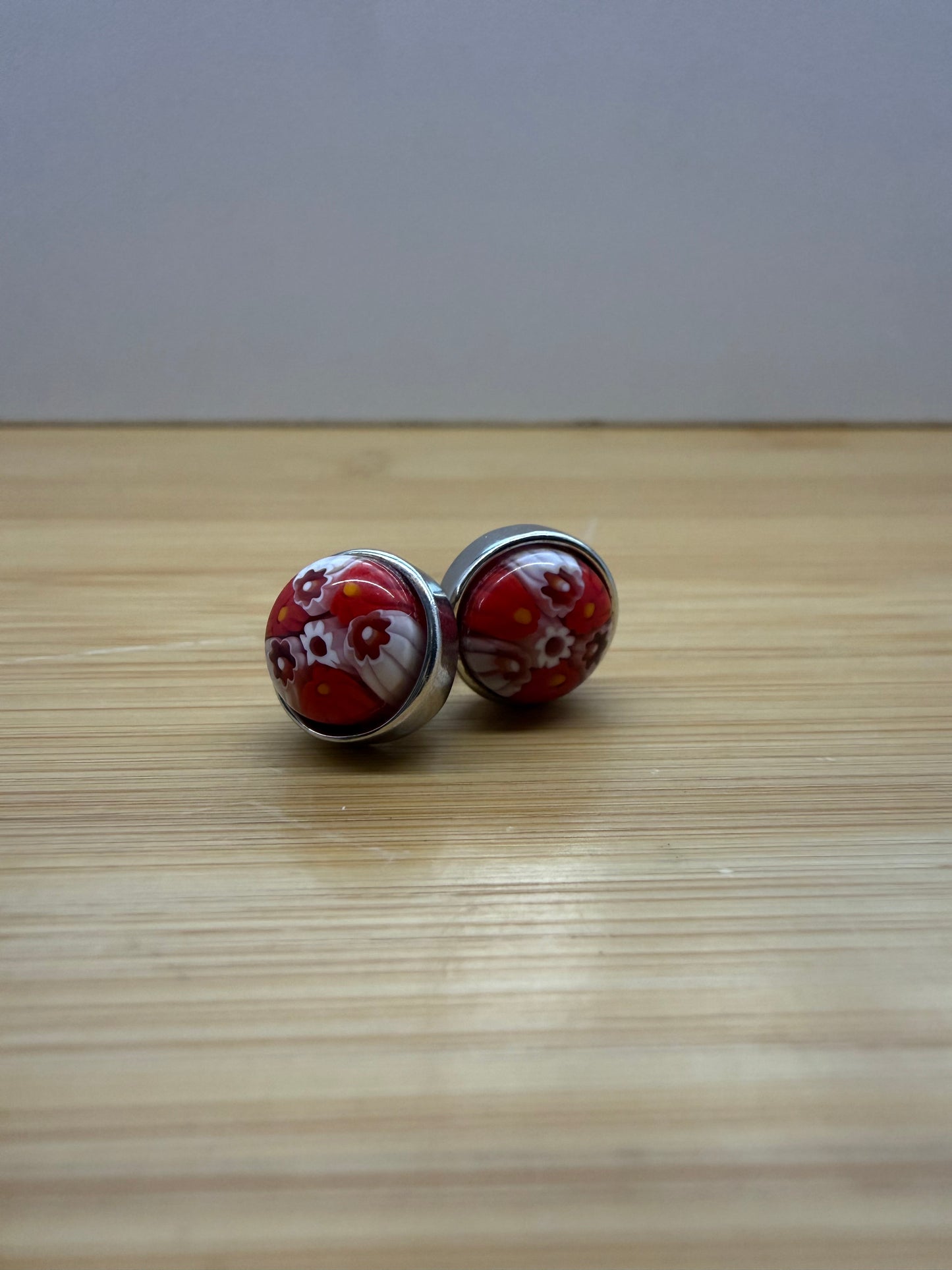 ALAN K. MILLEFIORI MURANO GLASS STUD EARRINGS - RED