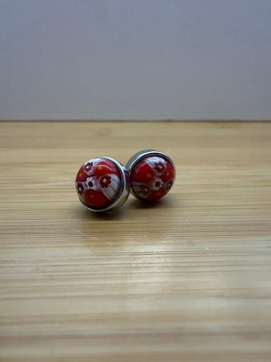 ALAN K. MILLEFIORI MURANO GLASS STUD EARRINGS - RED