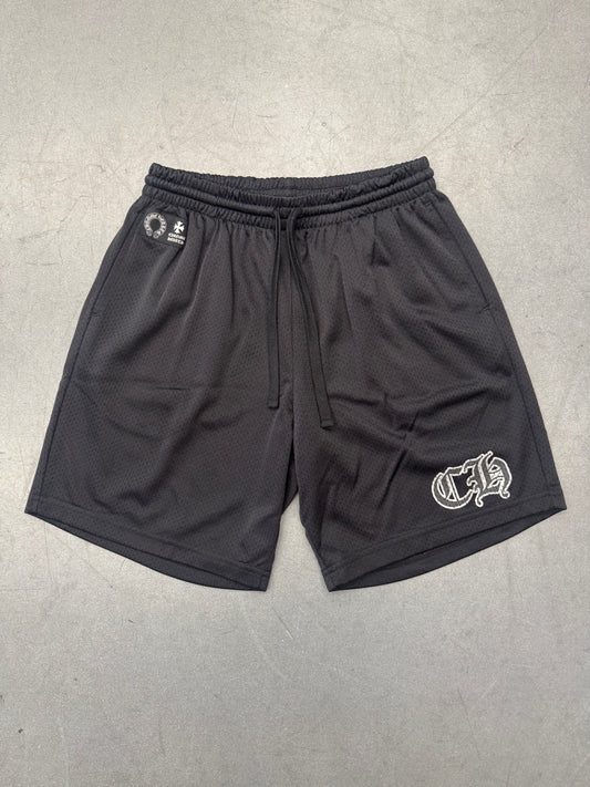 CHROME HEARTS MESH VARSITY SHORTS - BLACK