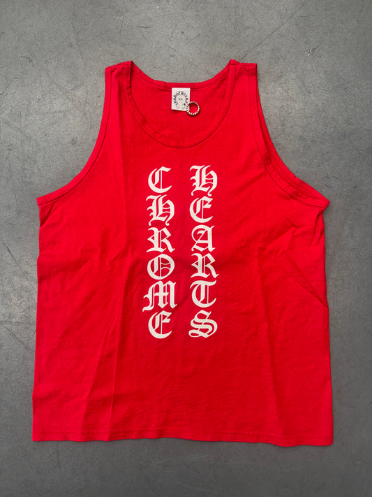 VINTAGE CHROME HEARTS VERTICAL LOGO COTTON TANK-TOP - RED