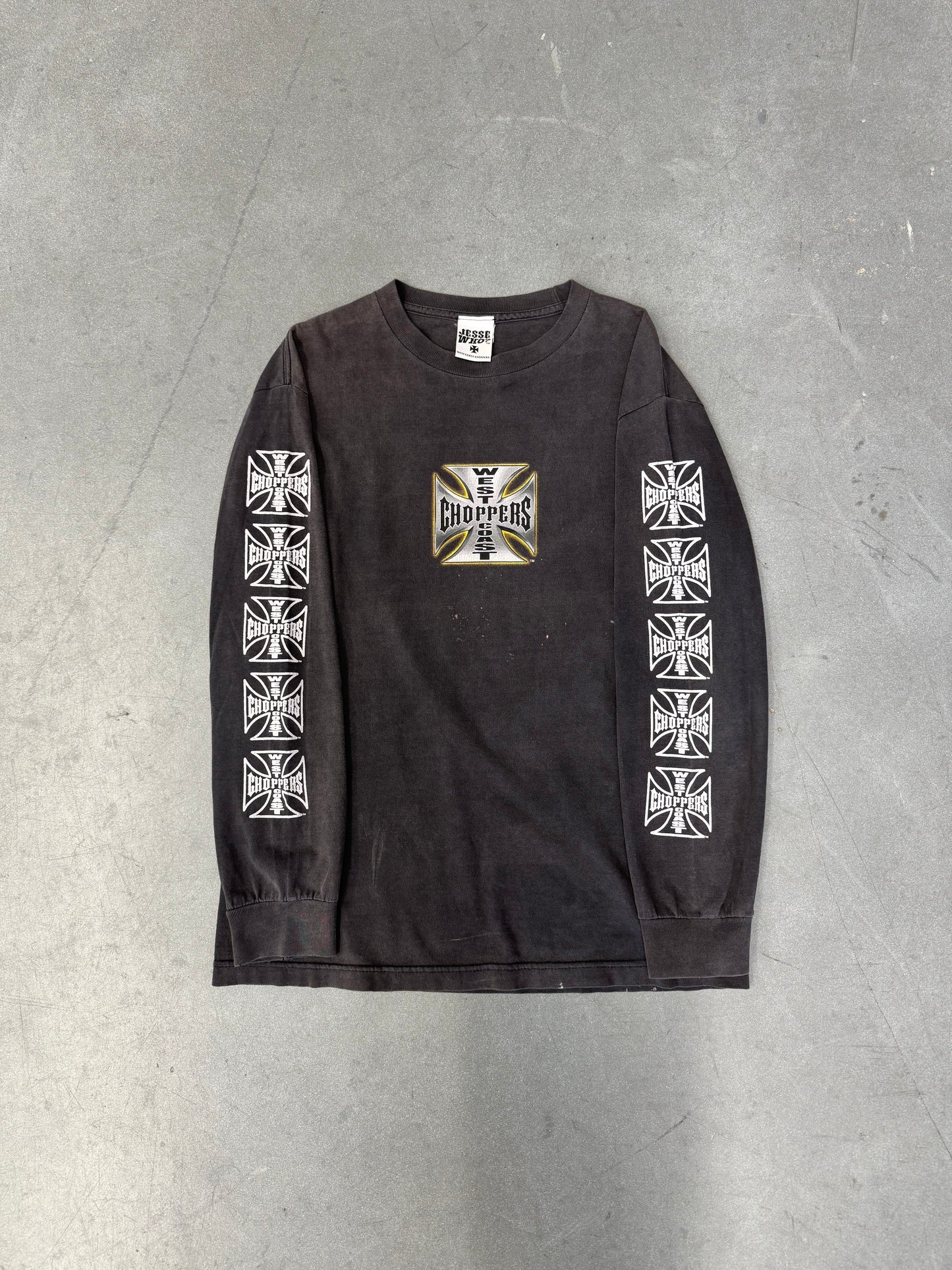00S WEST COAST CHOPPERS REPEATED IRON CROSS LS TEE (JESSE WHO TAG) - M/L