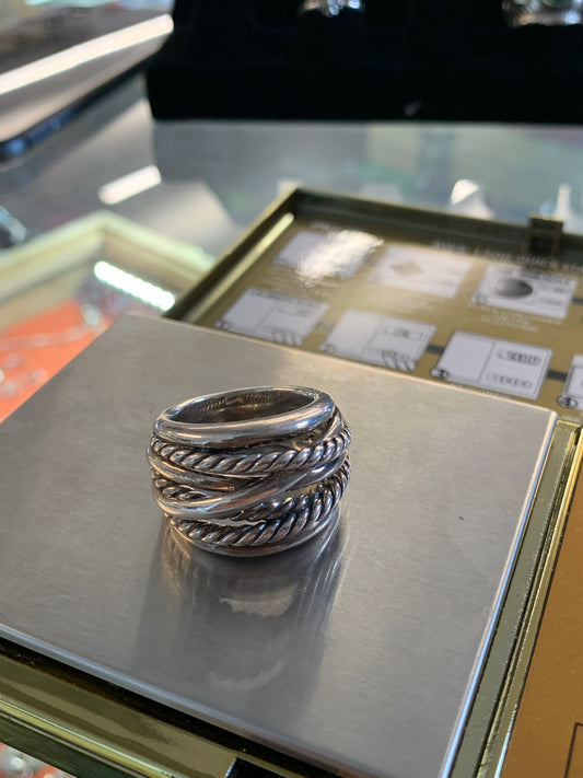 DAVID YURMAN CROSSOVER WIDE MULTI CABLE SILVER RING (18.8 GRAMS)