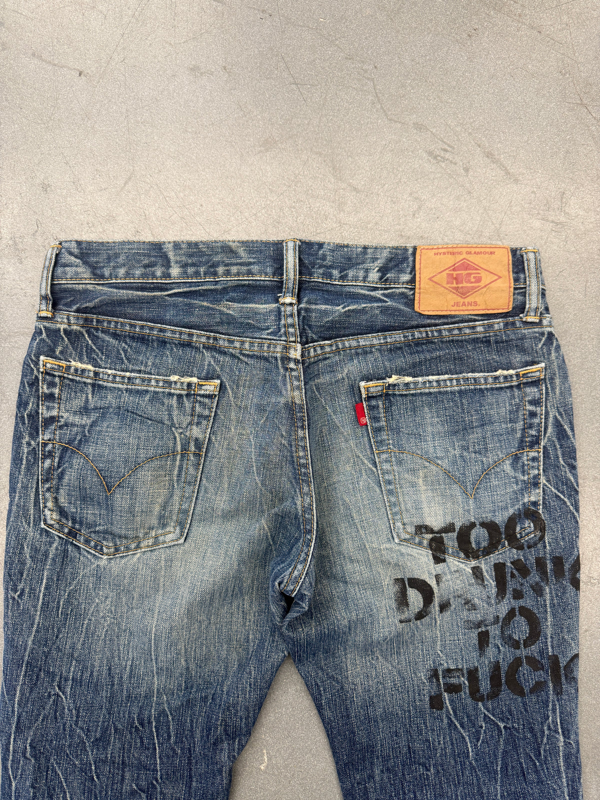 VINTAGE HYSTERIC GLAMOUR TOO DRUNK TO FUCK JEANS