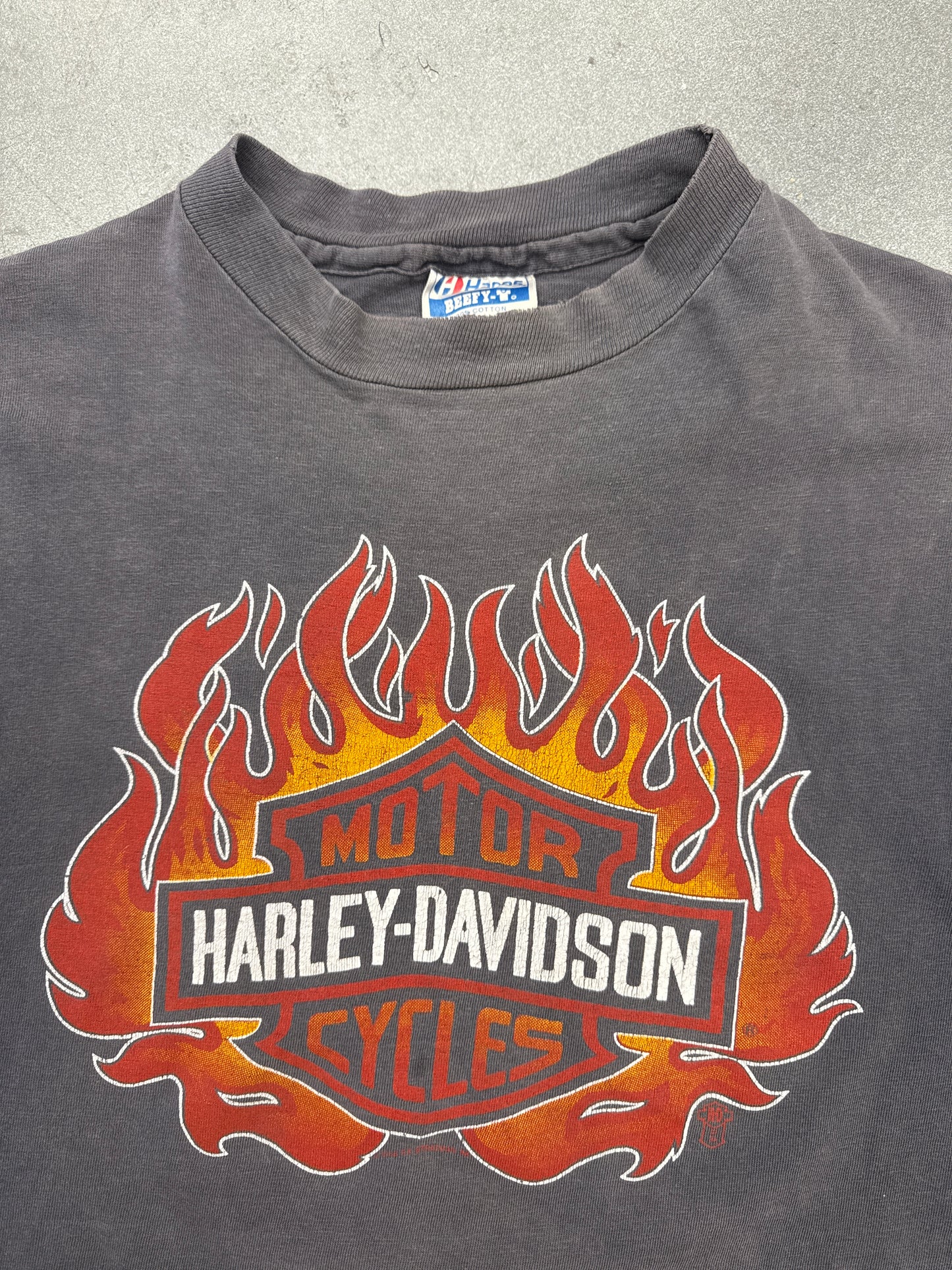 1988 HARLEY-DAVIDSON "HIGH PLAINS CLOVIS, N.M." FLAME LONGSLEEVE TEE (HANES BEEFY-T TAG)