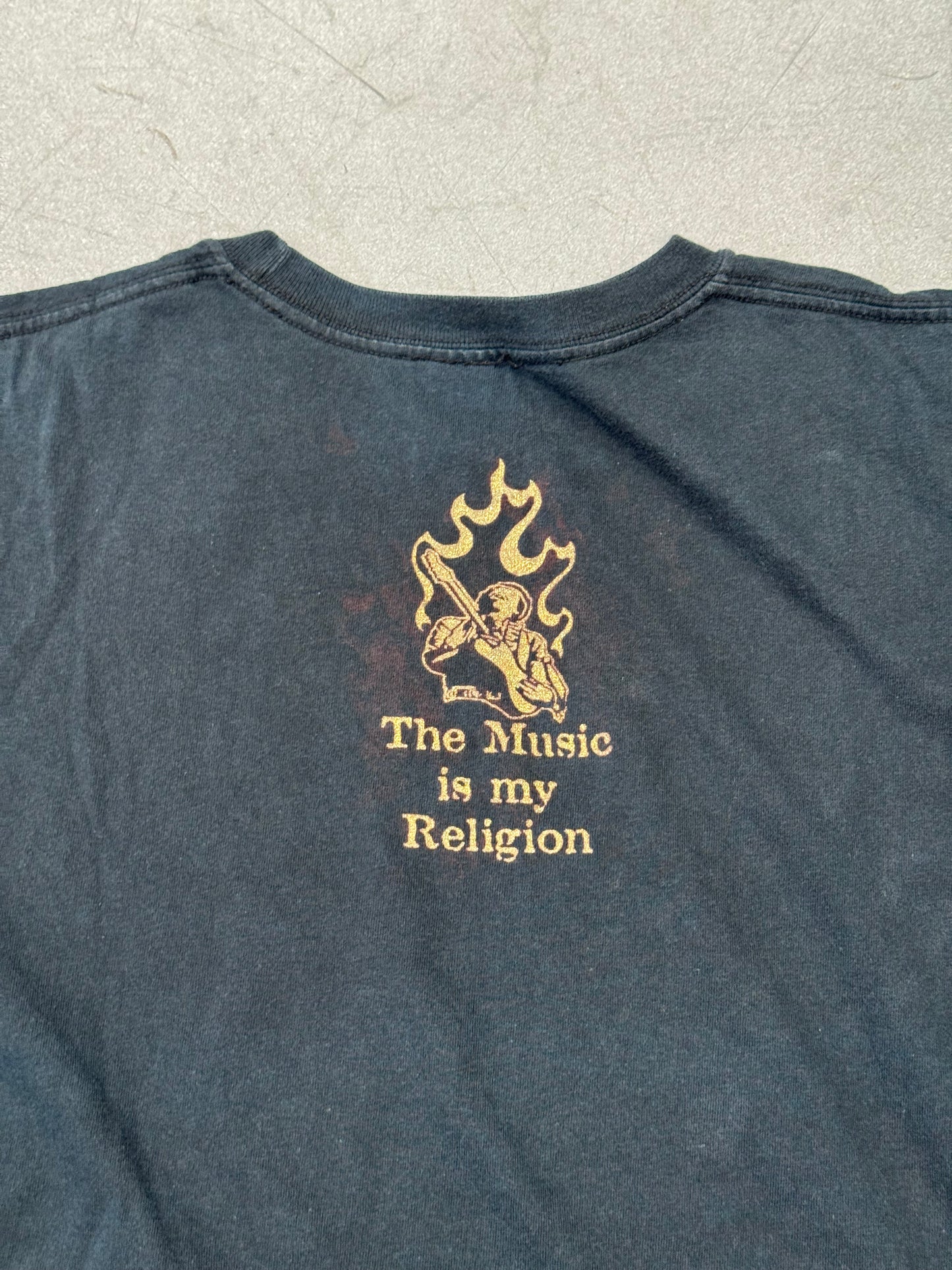 Y2K JIMI HENDRIX "THE MUSIC IS MY RELIGION" EMBROIDERED TEE (RESURRECCION TAG)