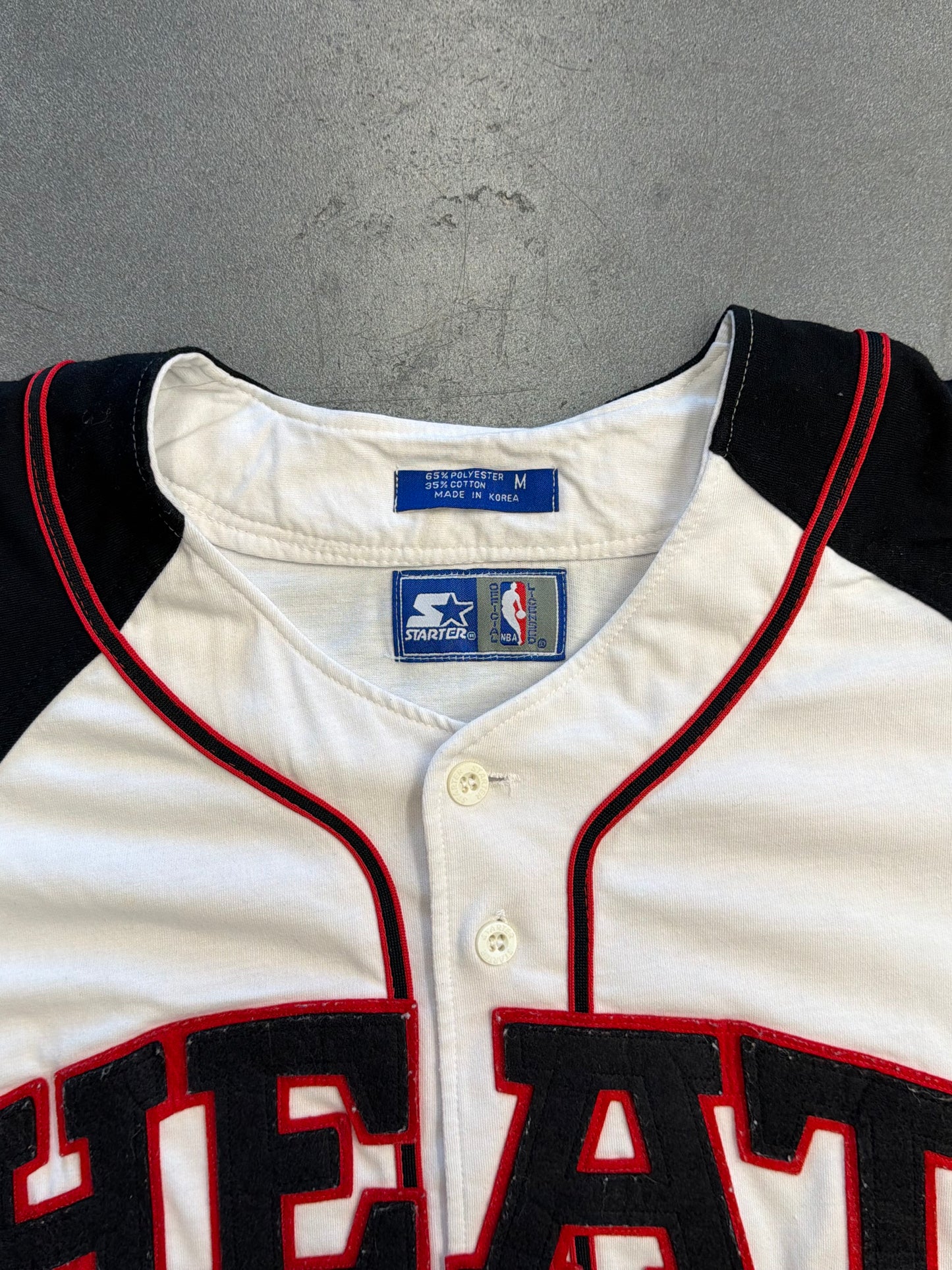 90S STARTER MIAMI HEAT BUTTON UP COTTON BASEBALL JERSEY
