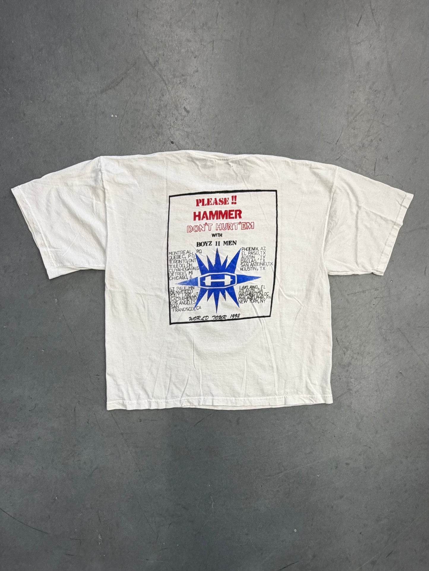 1992 MC HAMMER AND BOYZ II MEN DON'T HURT 'EM WORLD TOUR TEE (COTTON STUFF TAG)