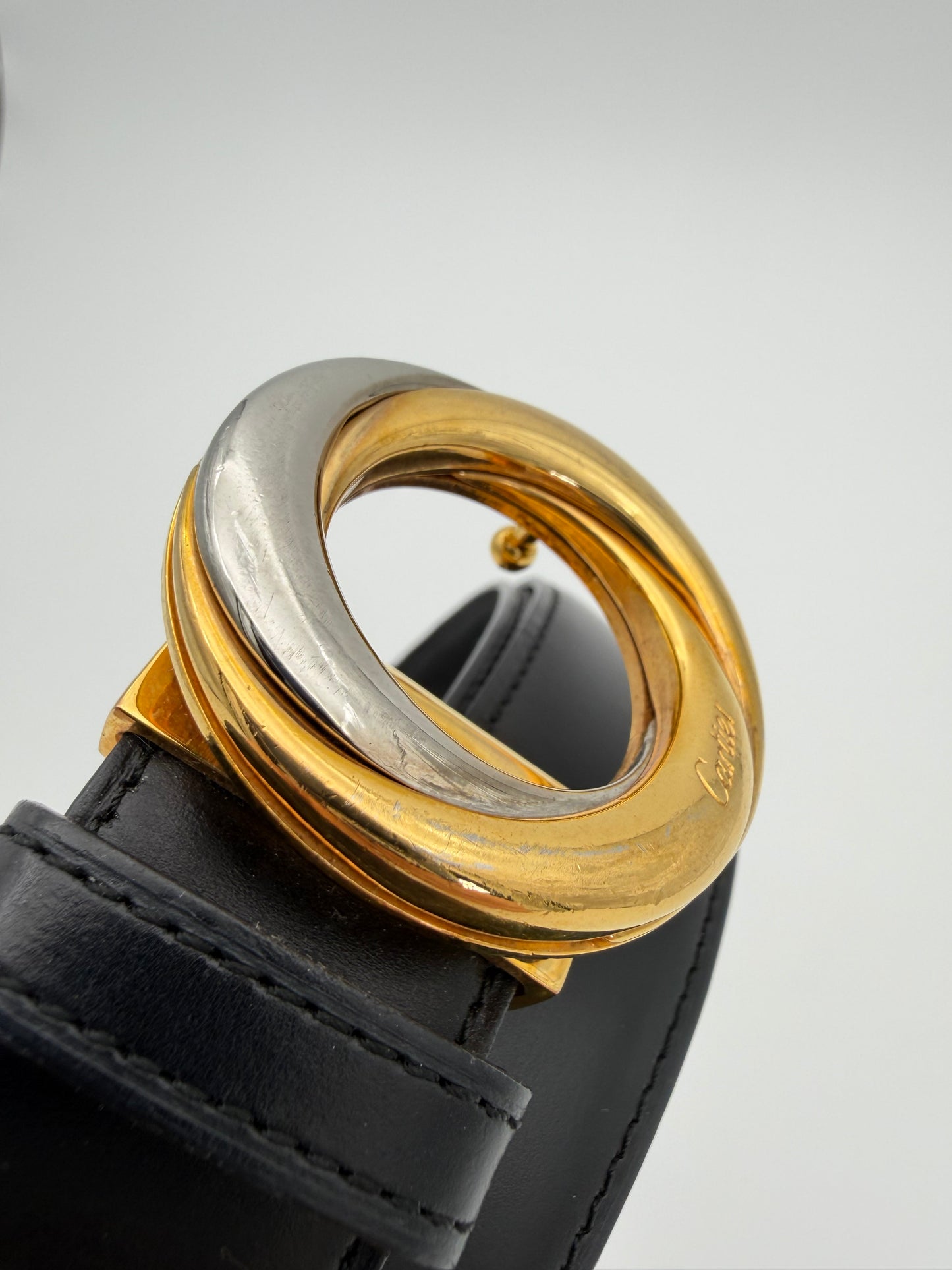 CARTIER TRINITY THREE-TONE BUCKLE LEATHER BELT (W/ BOX)