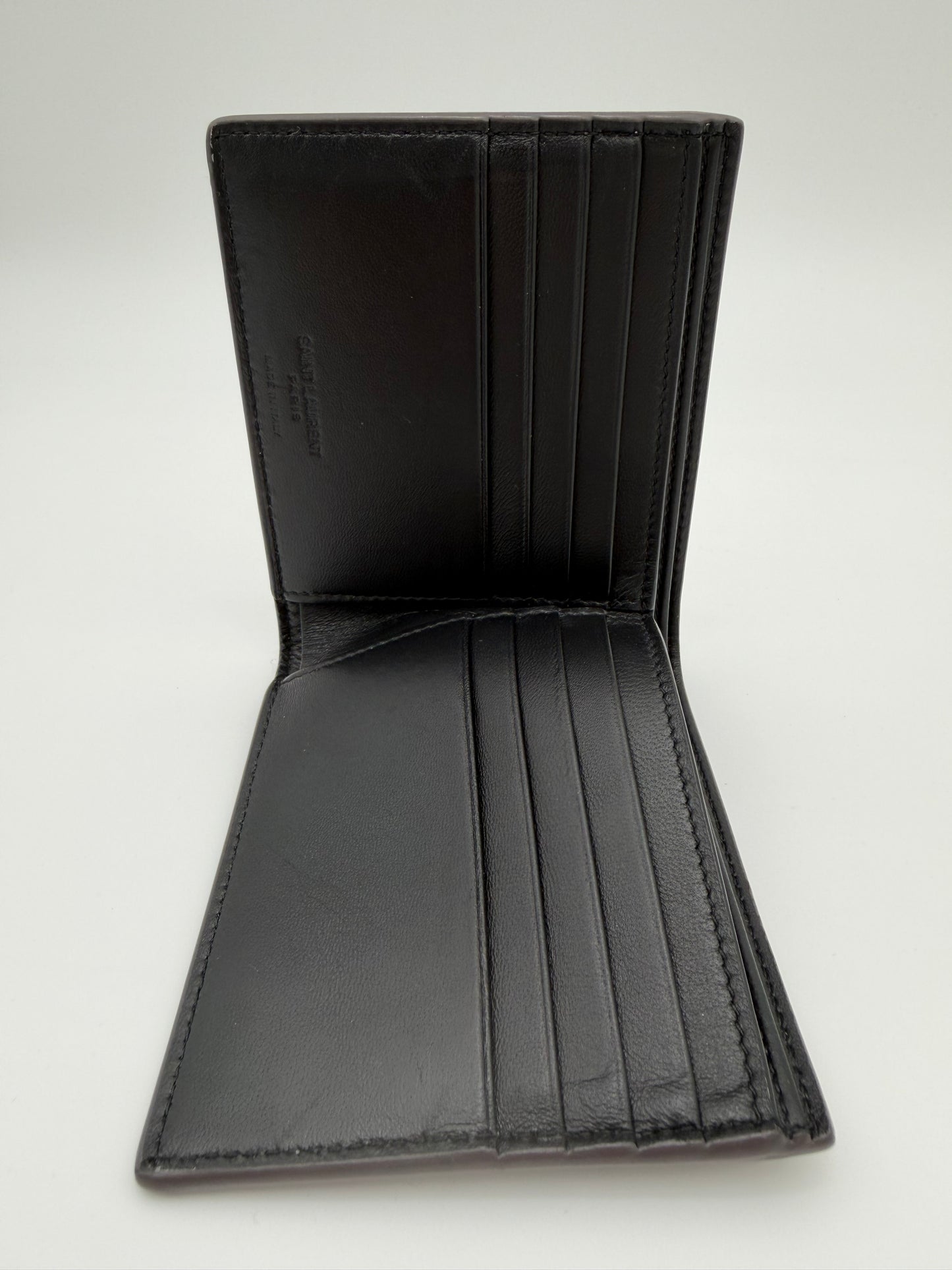 SAINT LAURENT DEBOSSED REFLECTIVE LEATHER BIFOLD WALLET (NO BOX)
