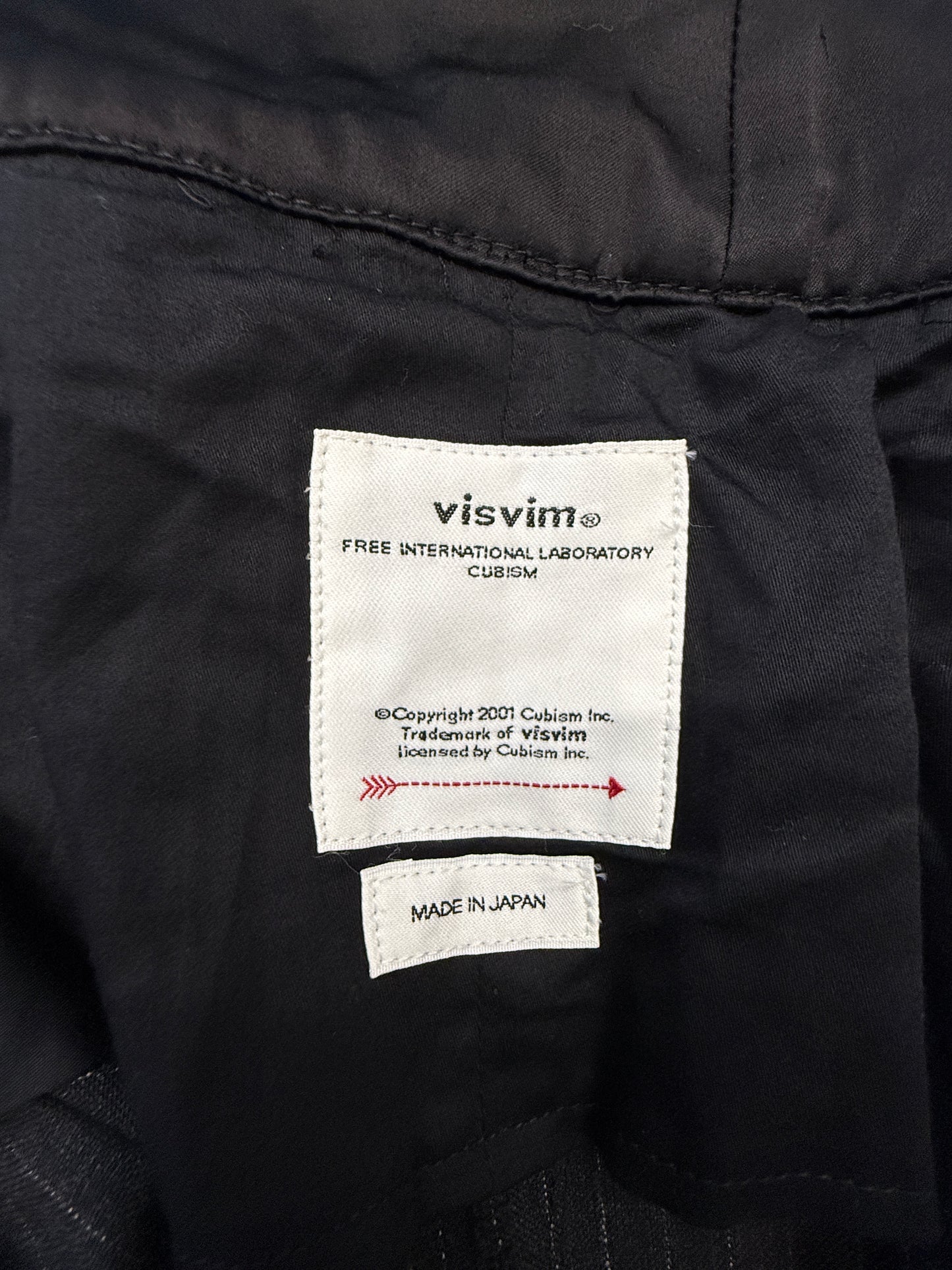 VISVIM PINSTRIPE WOOL WIDE CUFF PANTS - BLACK
