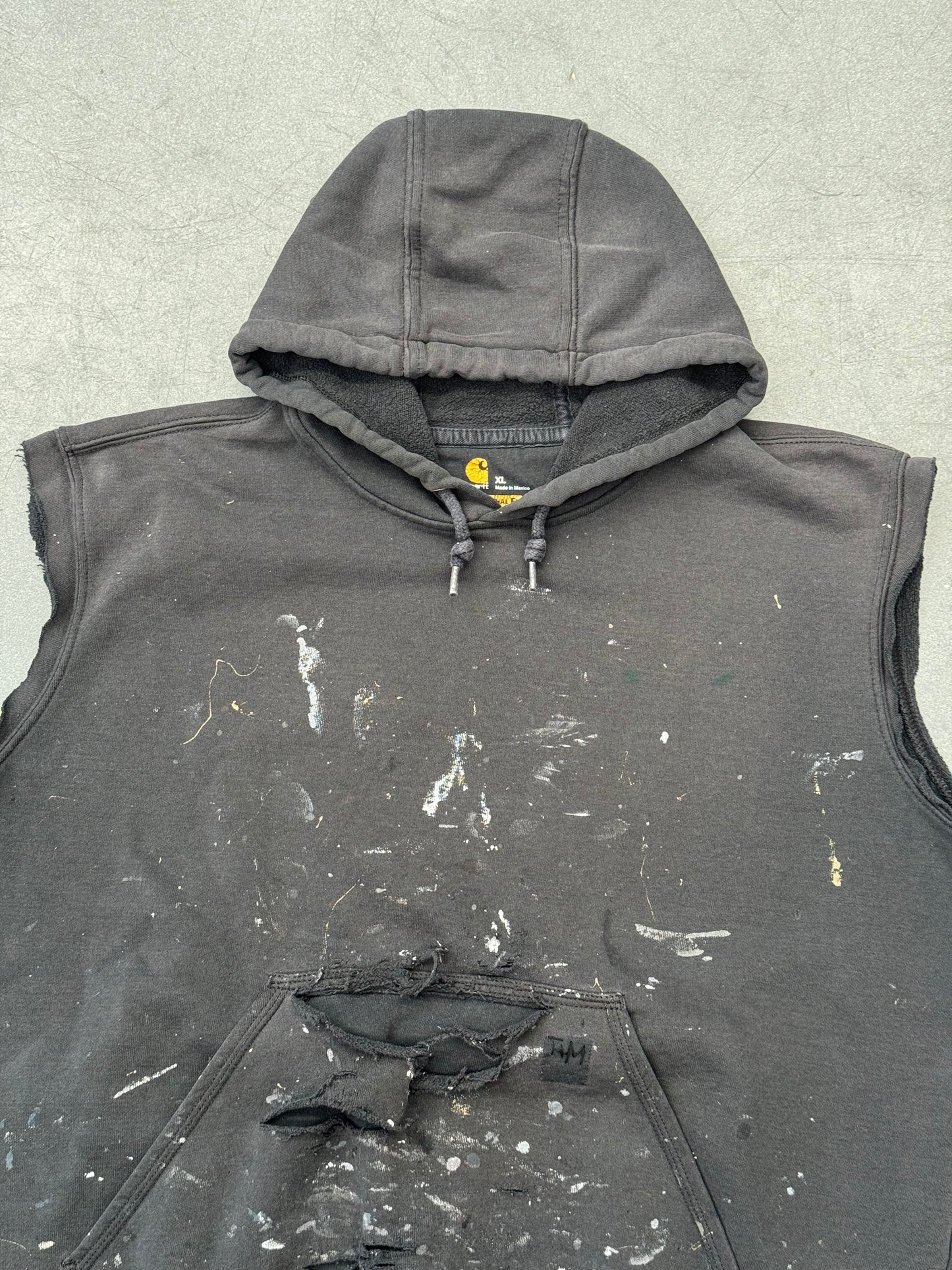 TYRANNY & MUTATION VINTAGE DISTRESSED SLEEVELESS CARHARTT HOODIE - BLACK