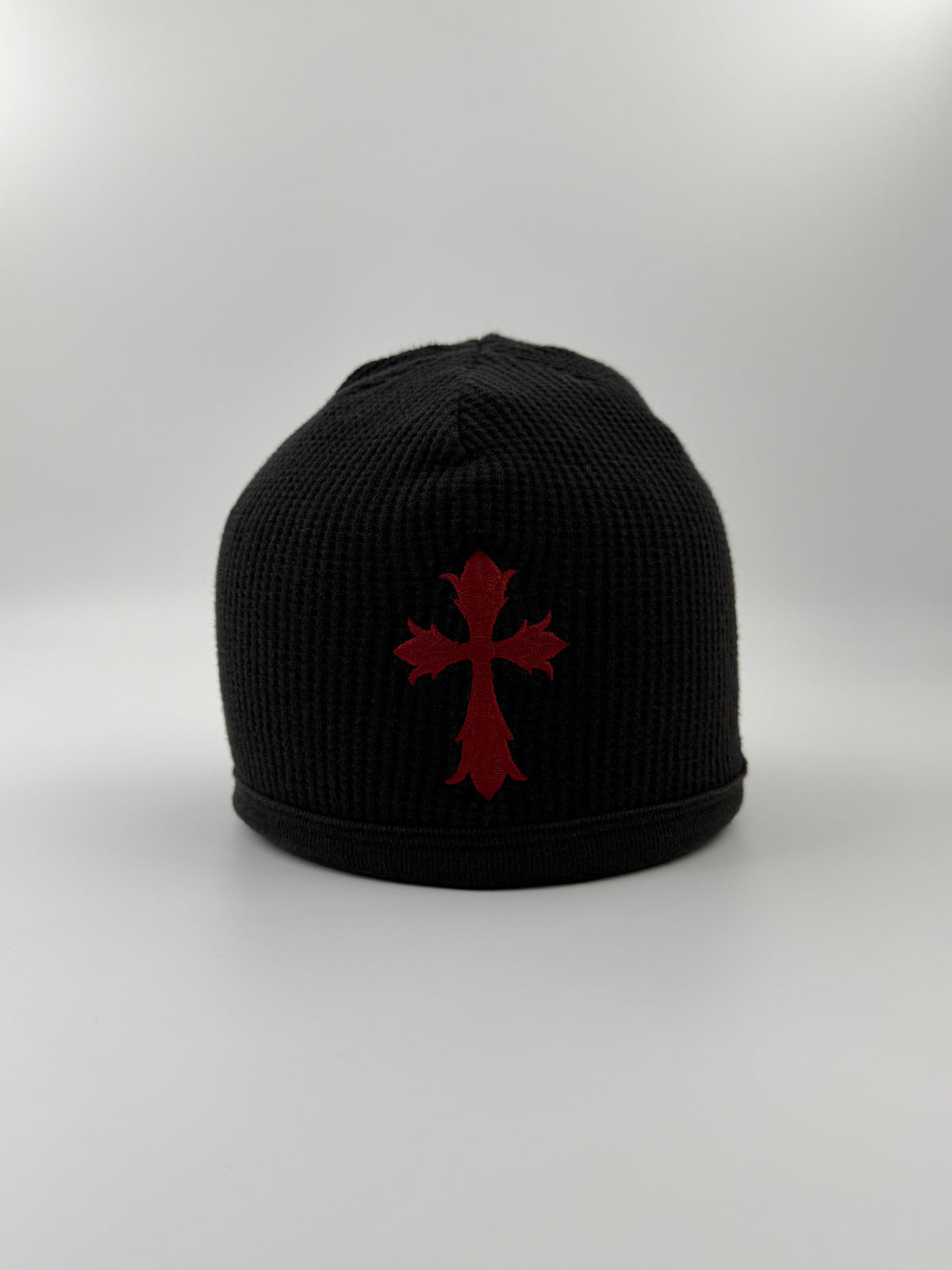 OLDER CHROME HEARTS THIN RED CROSS THERMAL WAFFLE BEANIE - FADED