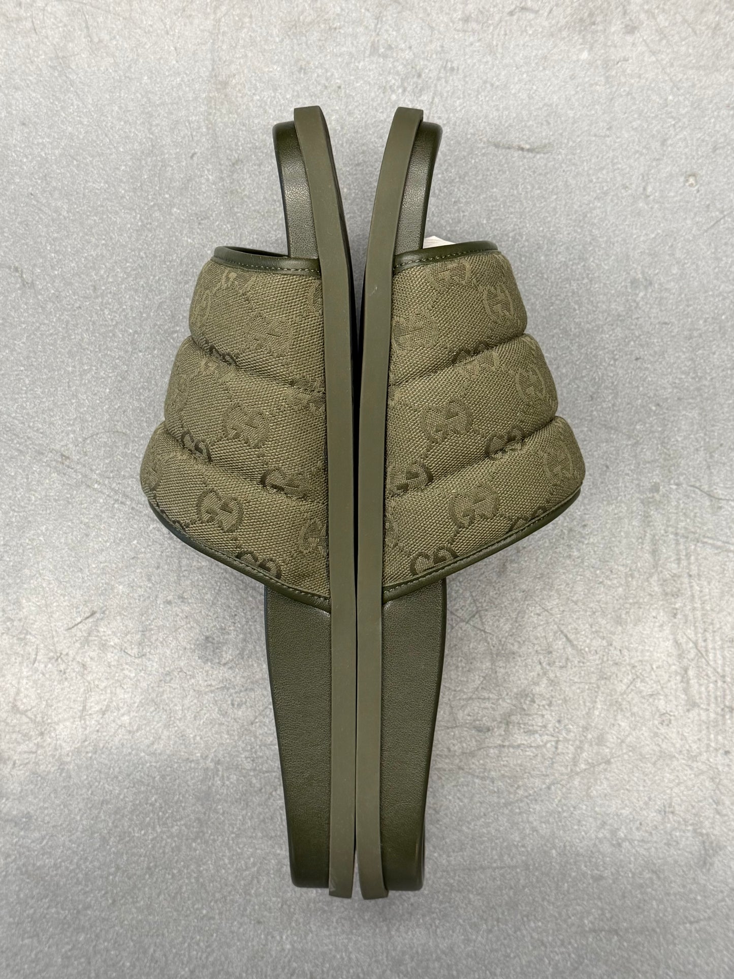 GUCCI MAXI GG CANVAS SLIDE SANDALS