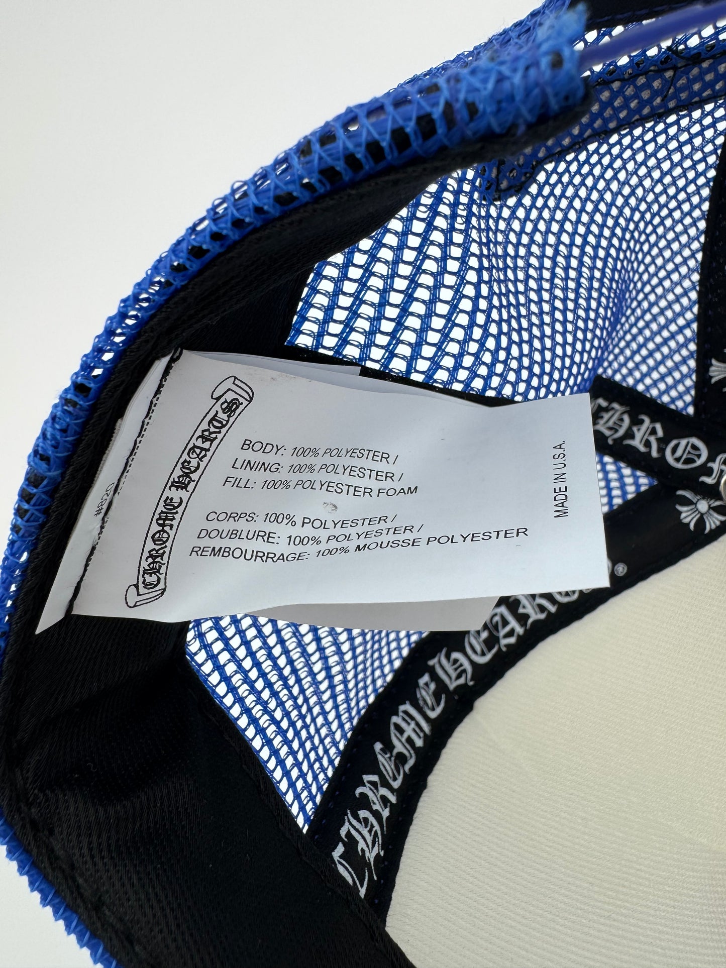 CHROME HEARTS EYECHART TRUCKER HAT - WHITE/RED/BLUE (NEW)