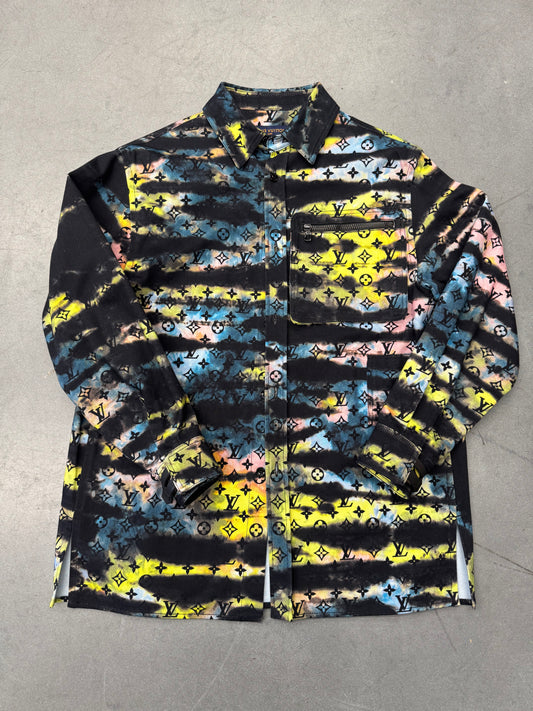 LOUIS VUITTON TIGER TIE-DYE PRINTED MONOGRAM DENIM SHIRT
