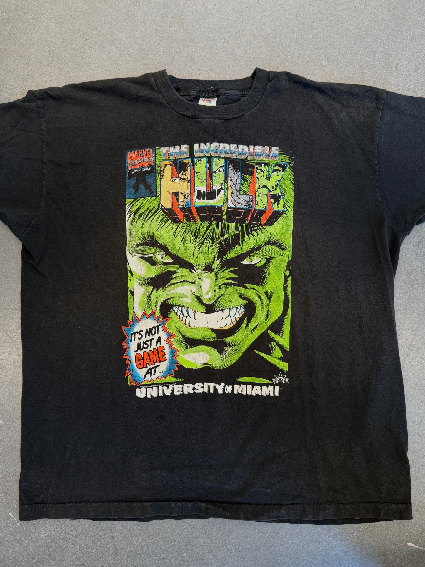 1993 UNIVERSITY OF MIAMI MARVEL COMICS THE INCREDIBLE HULK TEE (FOTL TAG)