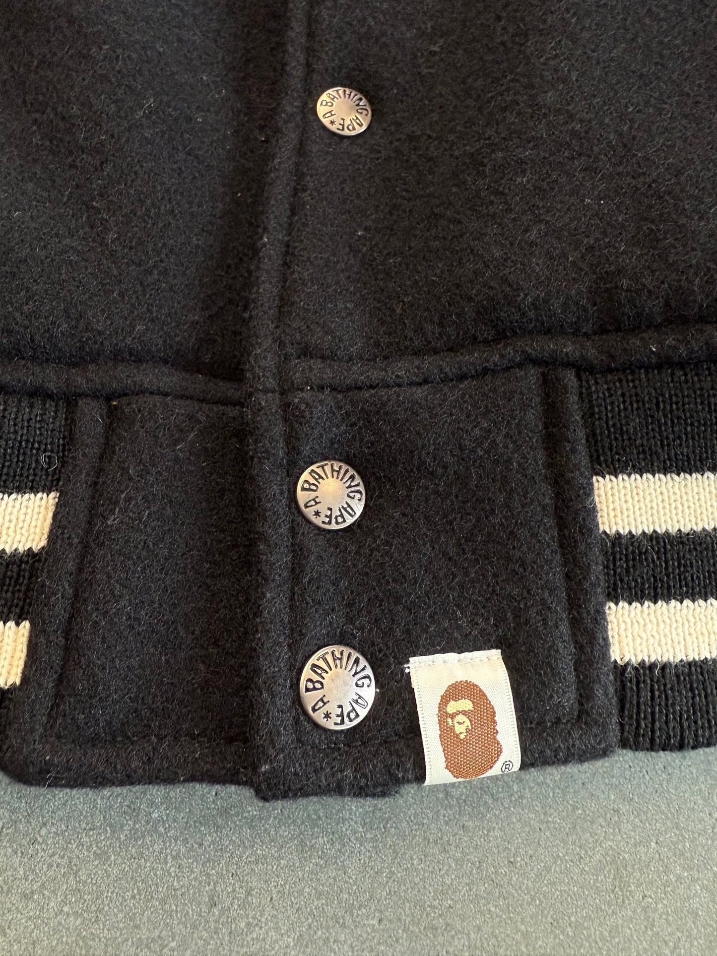 2008 A BATHING APE BAPE TERIYAKI BOYS LEATHER VARSITY JACKET (XL) (LIGHT PRE-OWNED WITH BAG)