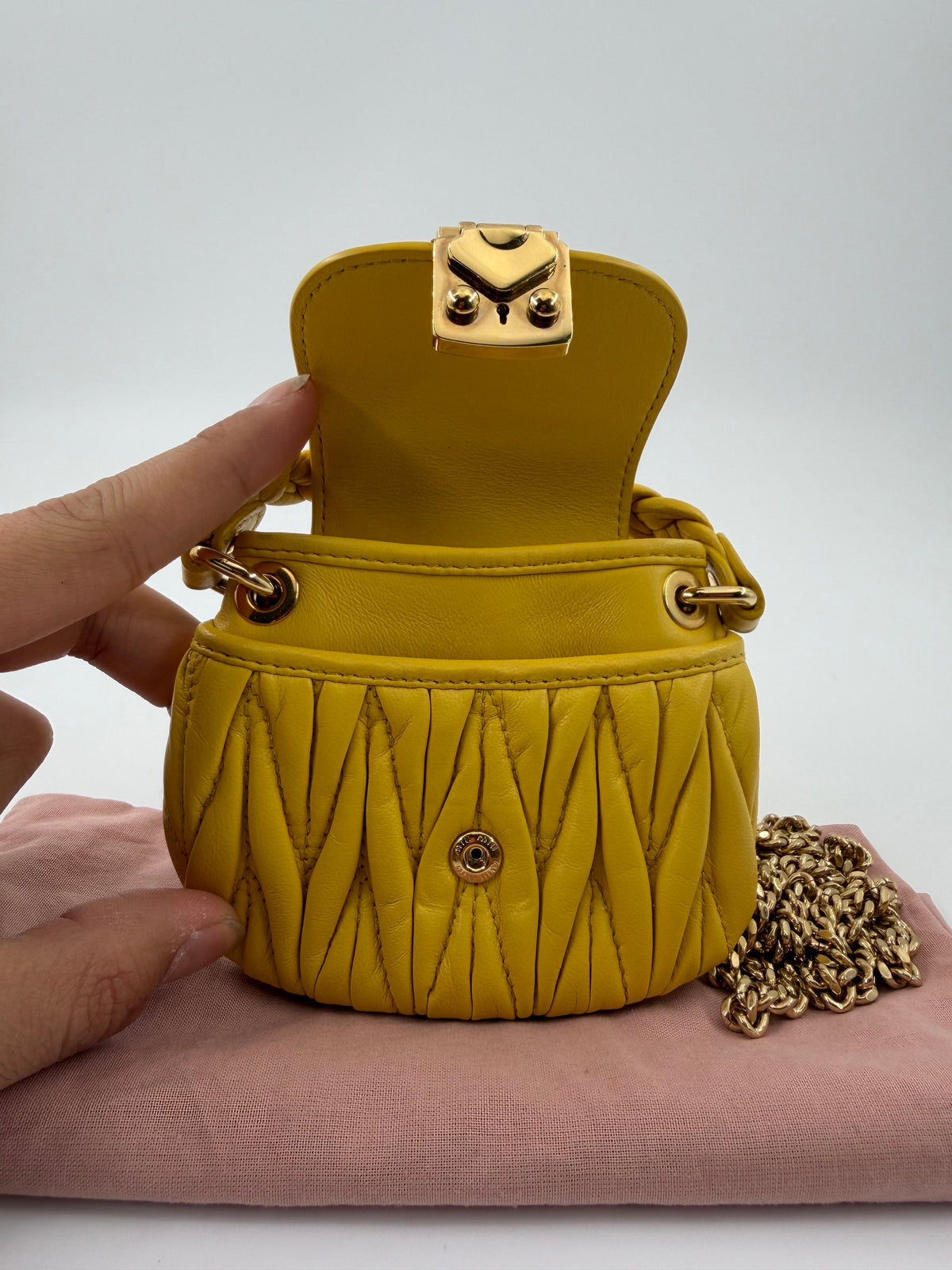 MIU MIU RUCHED LEATHER MINI CHAIN BAG