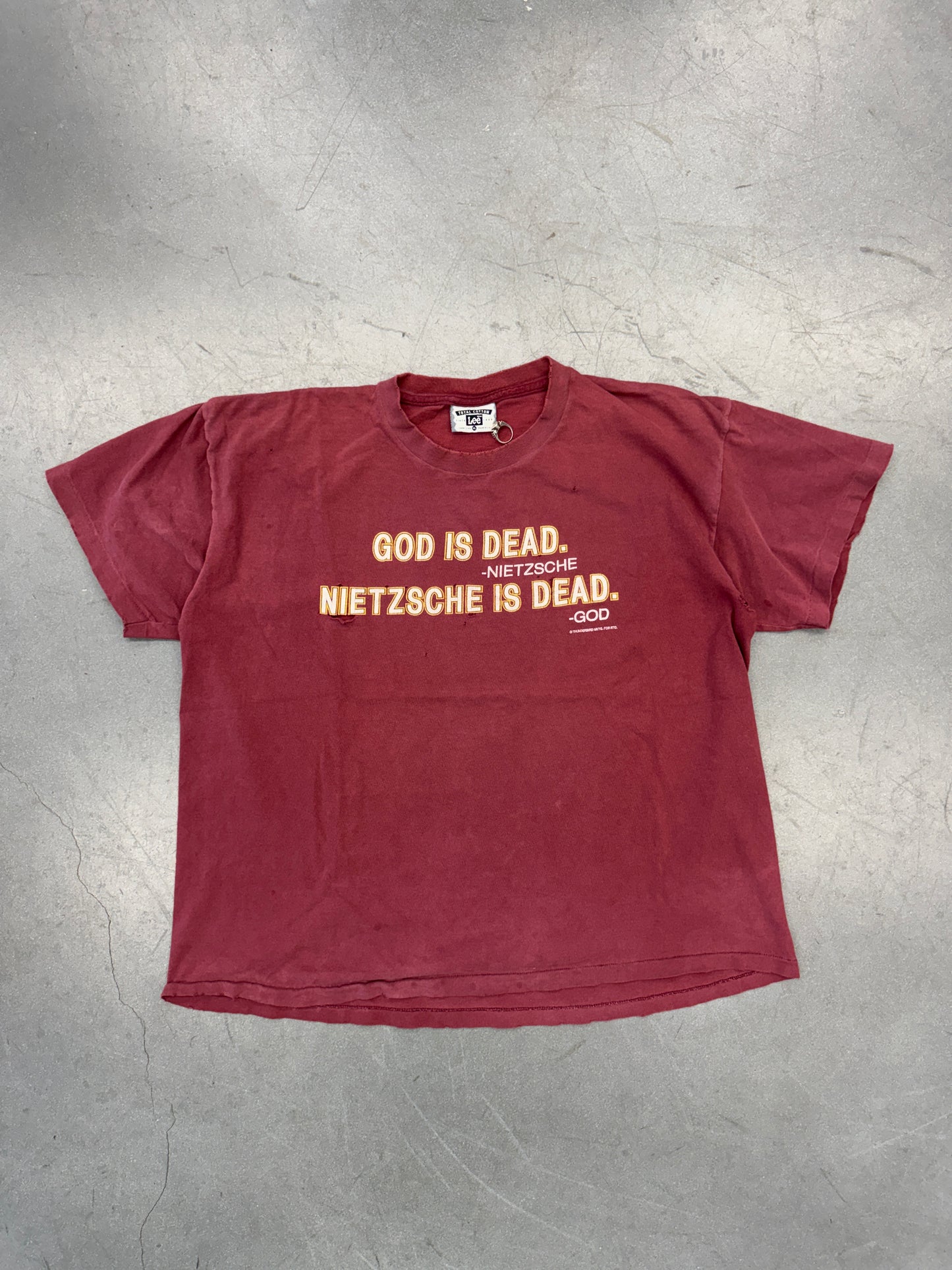 90S "GOD IS DEAD - NIETZSCHE" "NIETZSCHE IS DEAD - GOD" TEE (LEE TAG)