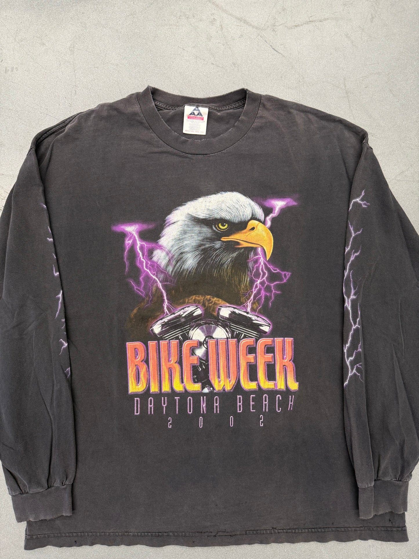 2002 BIKE WEEK DAYTONA BEACH, FL EAGLE IN LIGHTNING LS TEE (AAA TAG)