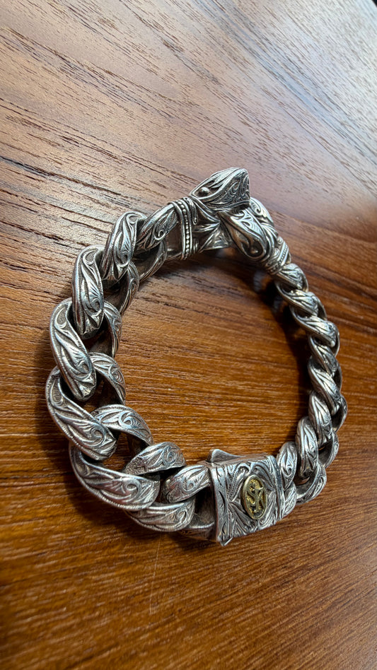 SCOTT KAY STERLING SILVER/18K GOLD GUARDIAN COLLECTION DOUBLE BUCKLE BRACELET
