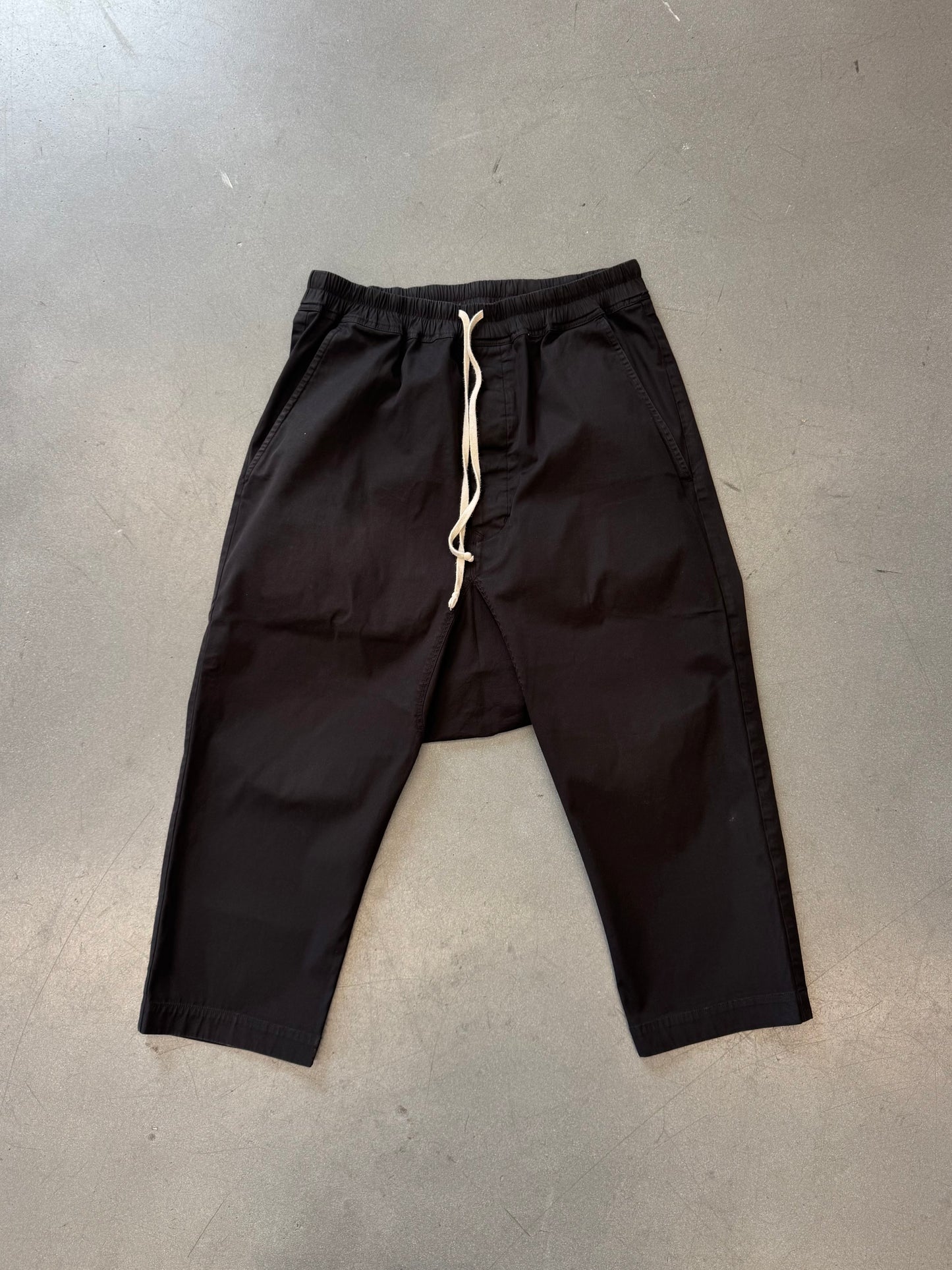RICK OWENS FOREVER CROPPED CARGO DRAWSTRING PANTS - REPAIRED