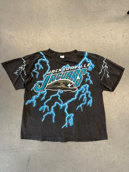 1993 NFL JACKSONVILLE JAGUARS AMERICAN THUNDER LIGHTNING AOP TEE (SALEM SPORTSWEAR TAG)