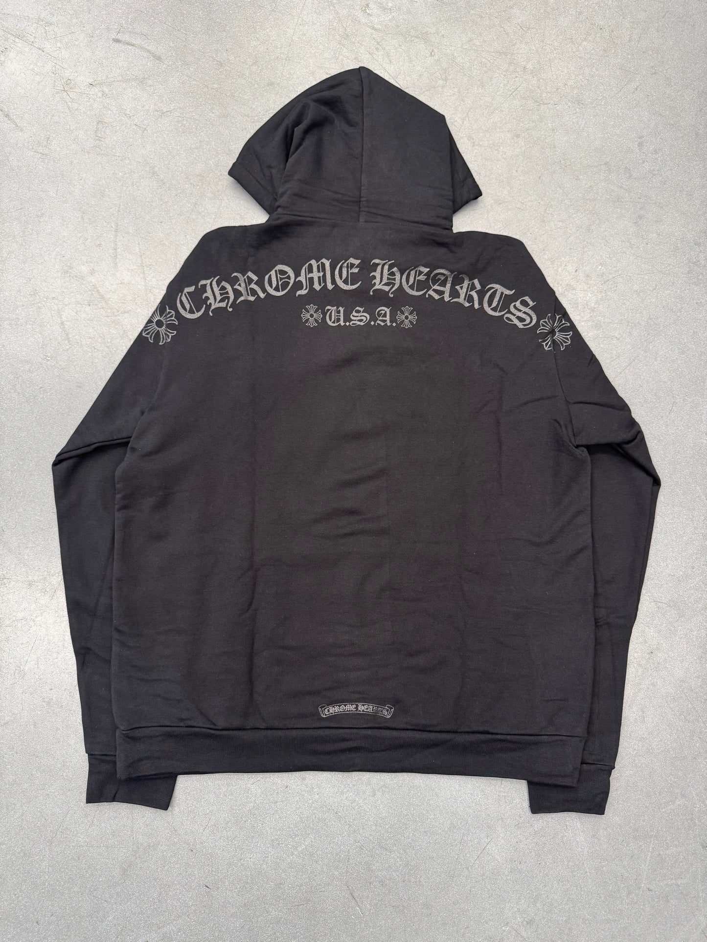 CHROME HEARTS ONLINE EXCLUSIVE TONAL BLACK HORSESHOE FLORAL PULLOVER HOODIE