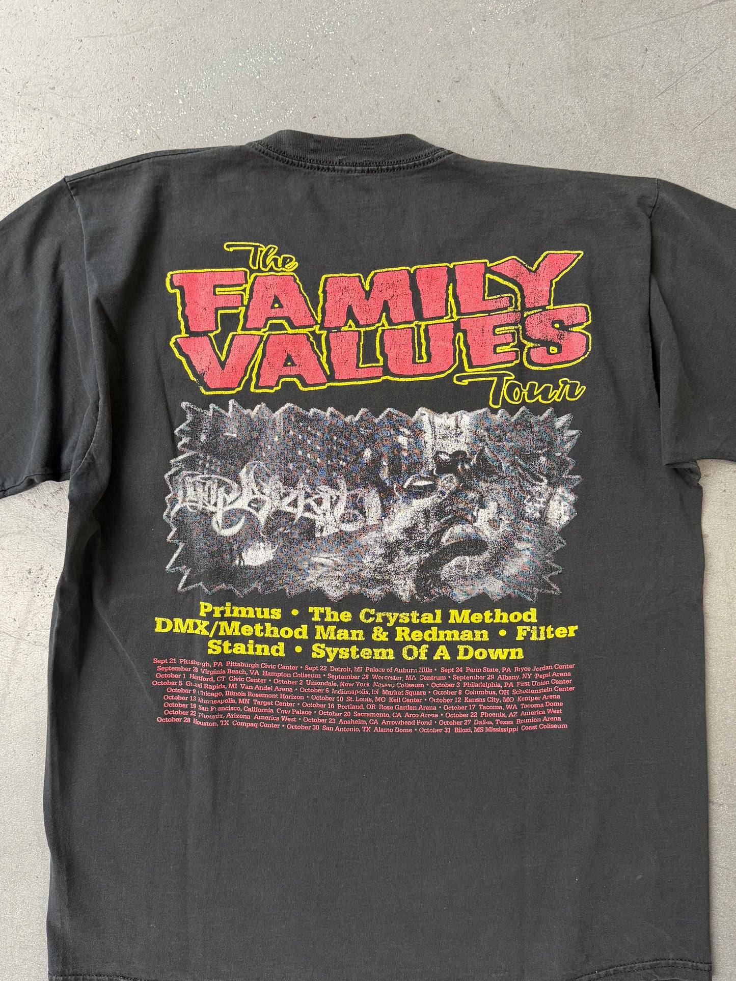 1999 FAMILY VALUES TOUR DMX/METHODMAN TEE (PULLED TAG)