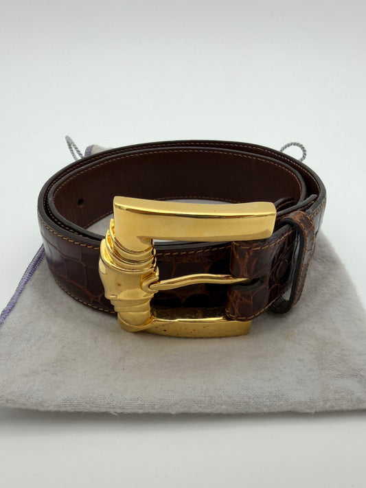 1985 BARRY KIESELSTEIN-CORD GENUINE AMERICAN ALLIGATOR BELT WITH ART BRONZE BUCKLE