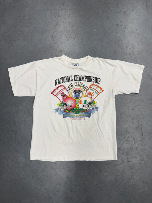 1993 NEW ORLEANS SUGAR BOWL FOOTBALL NATIONAL ALABAMA VS MIAMI CHAMPIONSHIP TEE (ADVANCE ATHLETIC TAG)
