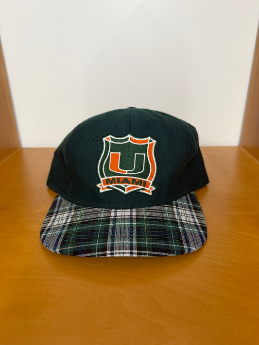 90S UNIVERSITY OF MIAMI PLAID BILL NUTMEG SNAPBACK