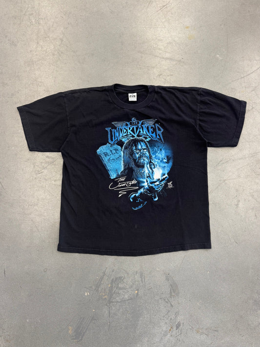 1998 THE UNDERTAKER WWF R.I.P TOMBSTONE BLUE PRINT TEE (JAM TAG)