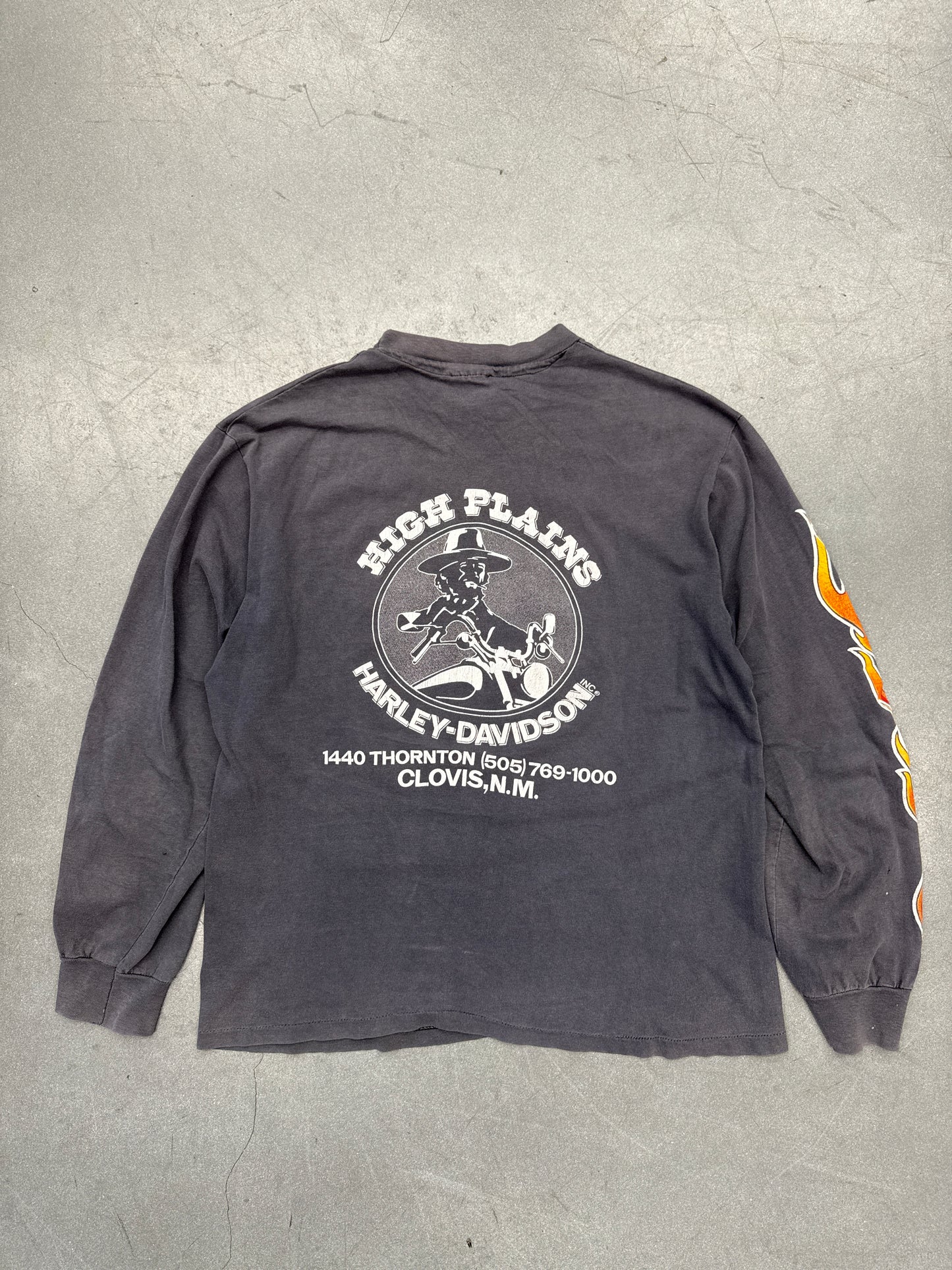 1988 HARLEY-DAVIDSON "HIGH PLAINS CLOVIS, N.M." FLAME LONGSLEEVE TEE (HANES BEEFY-T TAG)