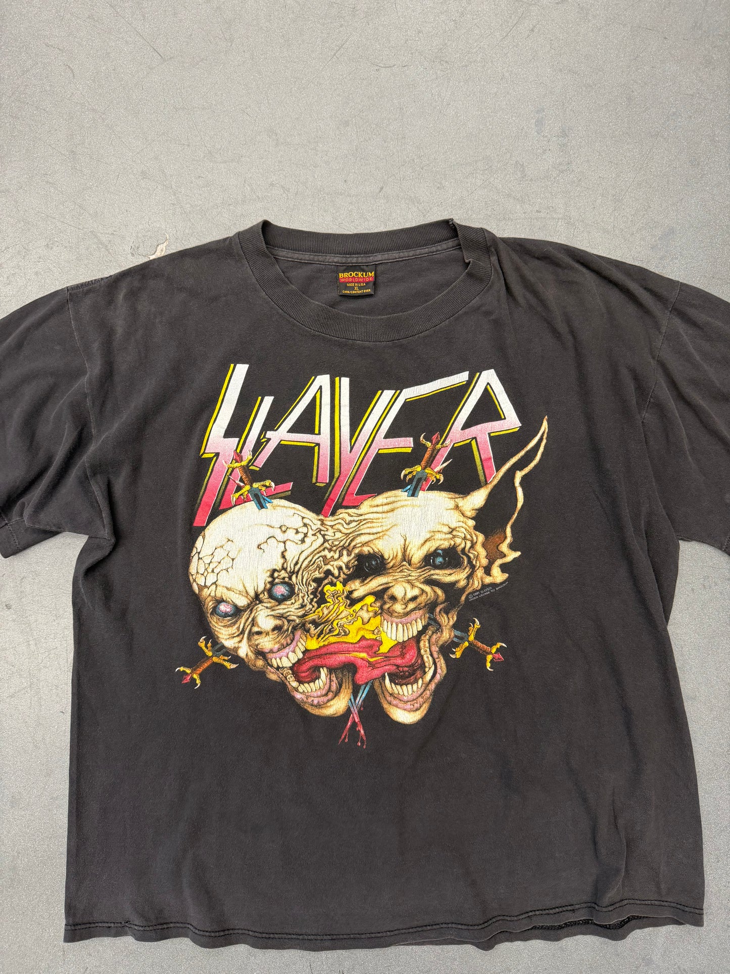 1991 SLAYER TWO FACES INFUSED CLASH OF THE TITANS TOUR TEE (BROCKUM TAG)