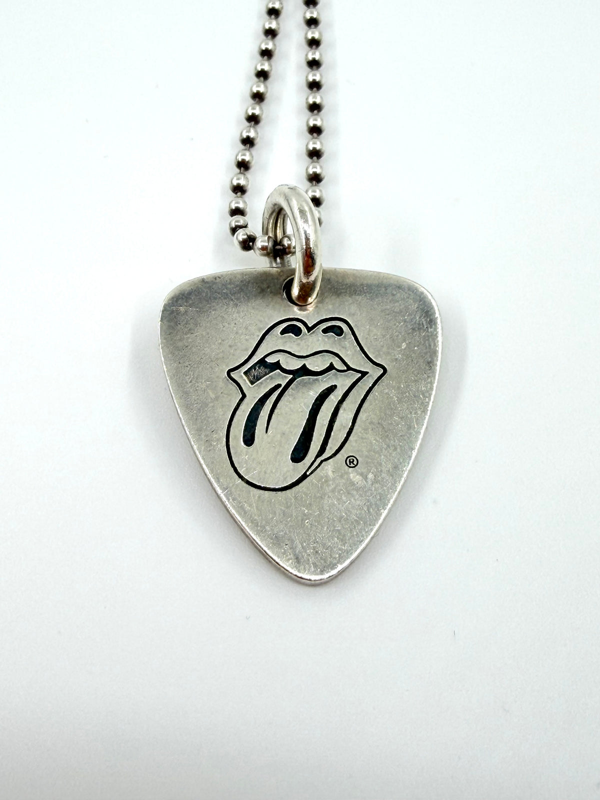 CHROME HEARTS ROLLING STONES GUITAR PICK SILVER PENDANT + 30 INCH BALL CHAIN