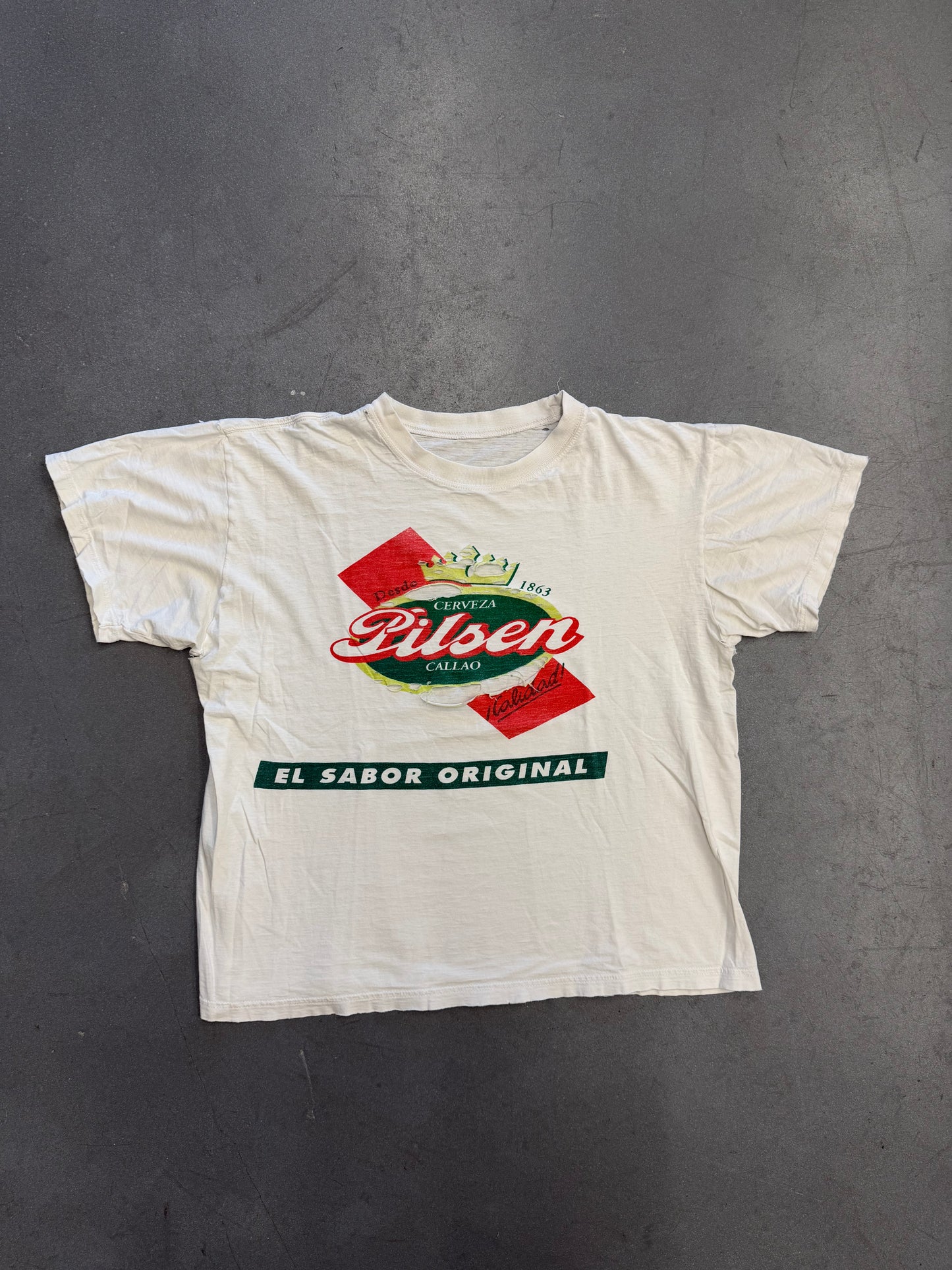 90S CERVEZA PILSER EL SABOR ORIGINAL DISTRESSED TEE (PULLED TAG)