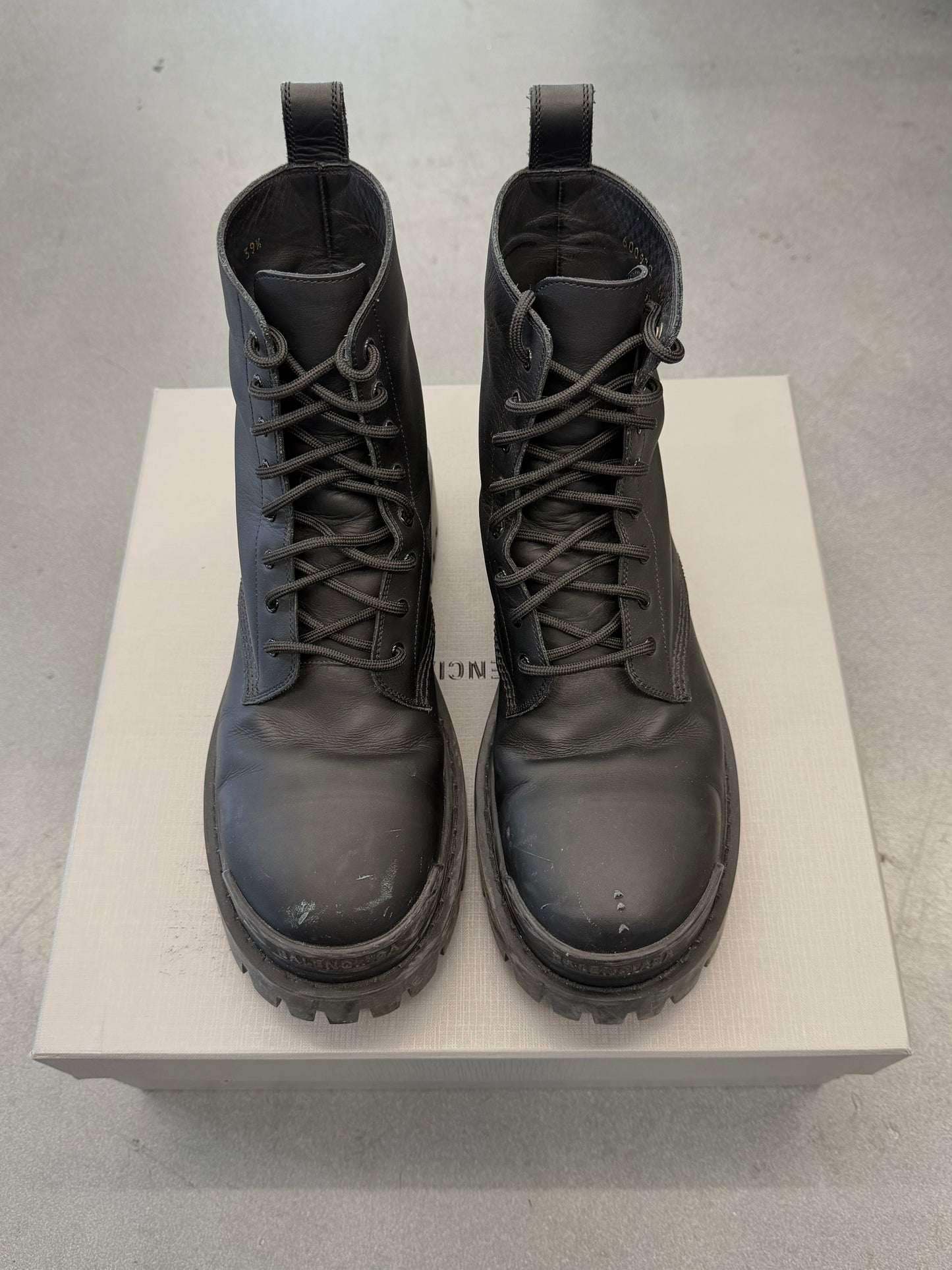 SIZE 39.5 BALENCIAGA RUBBER EFFECT LEATHER STRIKE BOOT (WITH BOX)