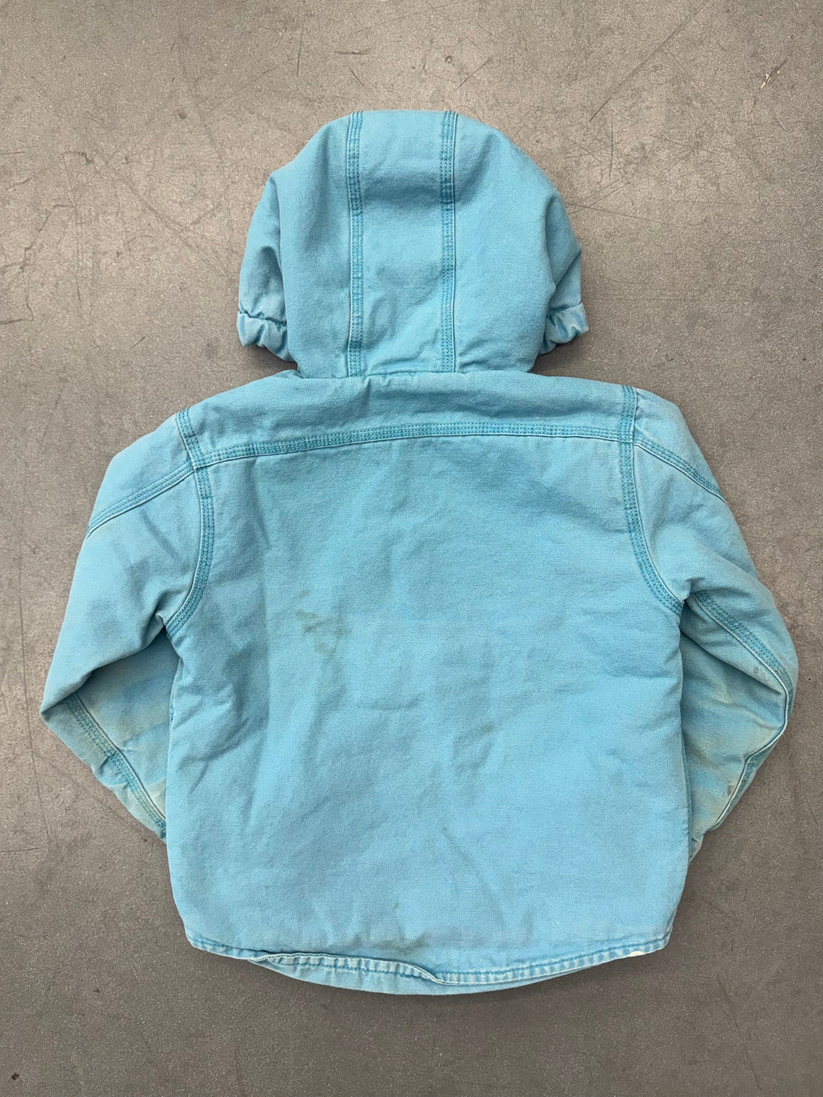 VINTAGE CARHARTT BABY BLUE CANVAS HOODED ZIP-UP JACKET (SHERPA LINED)
