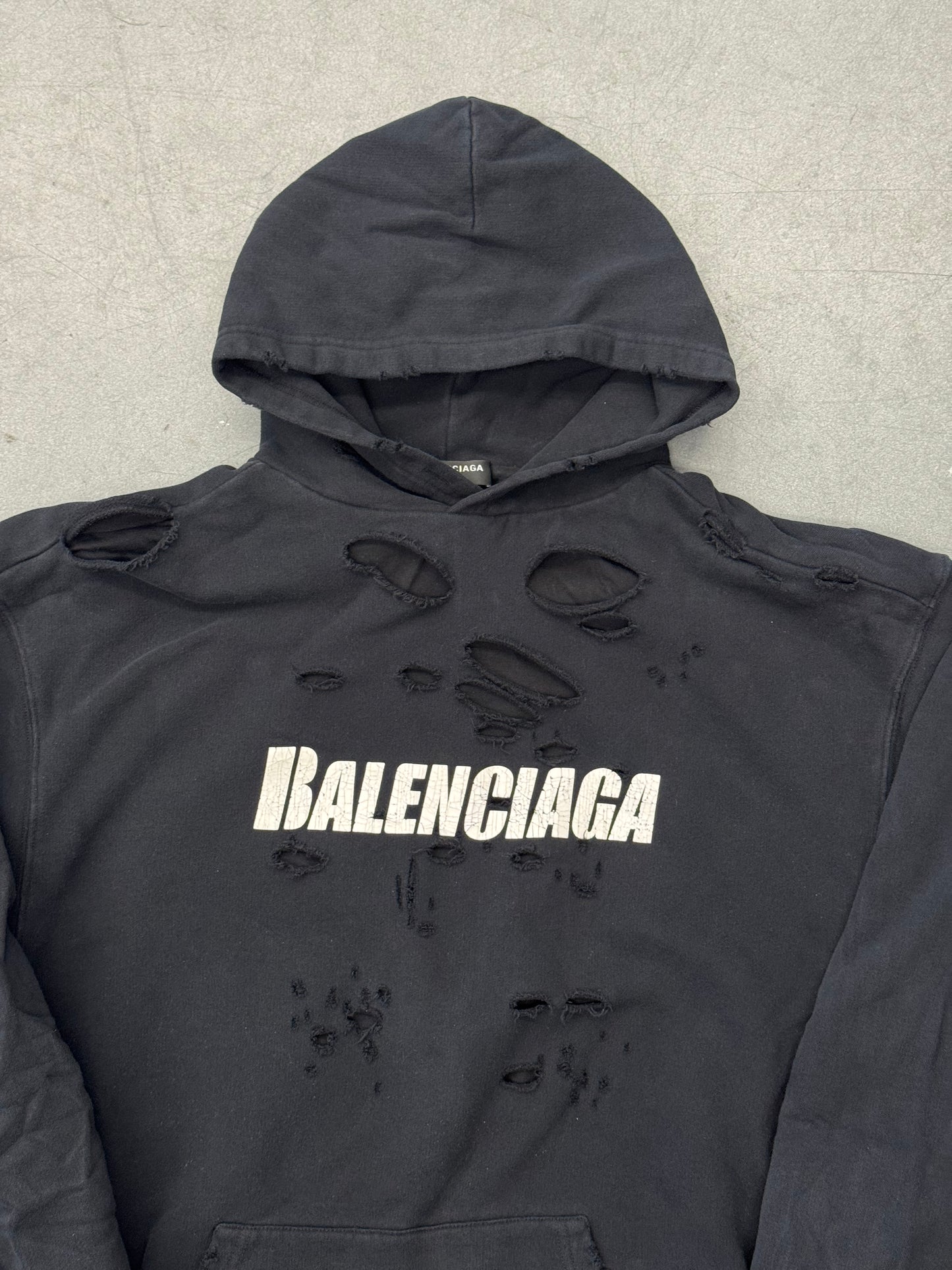 FW22 BALENCIAGA CAPS DESTROYED OVERSIZE FIT HOODIE