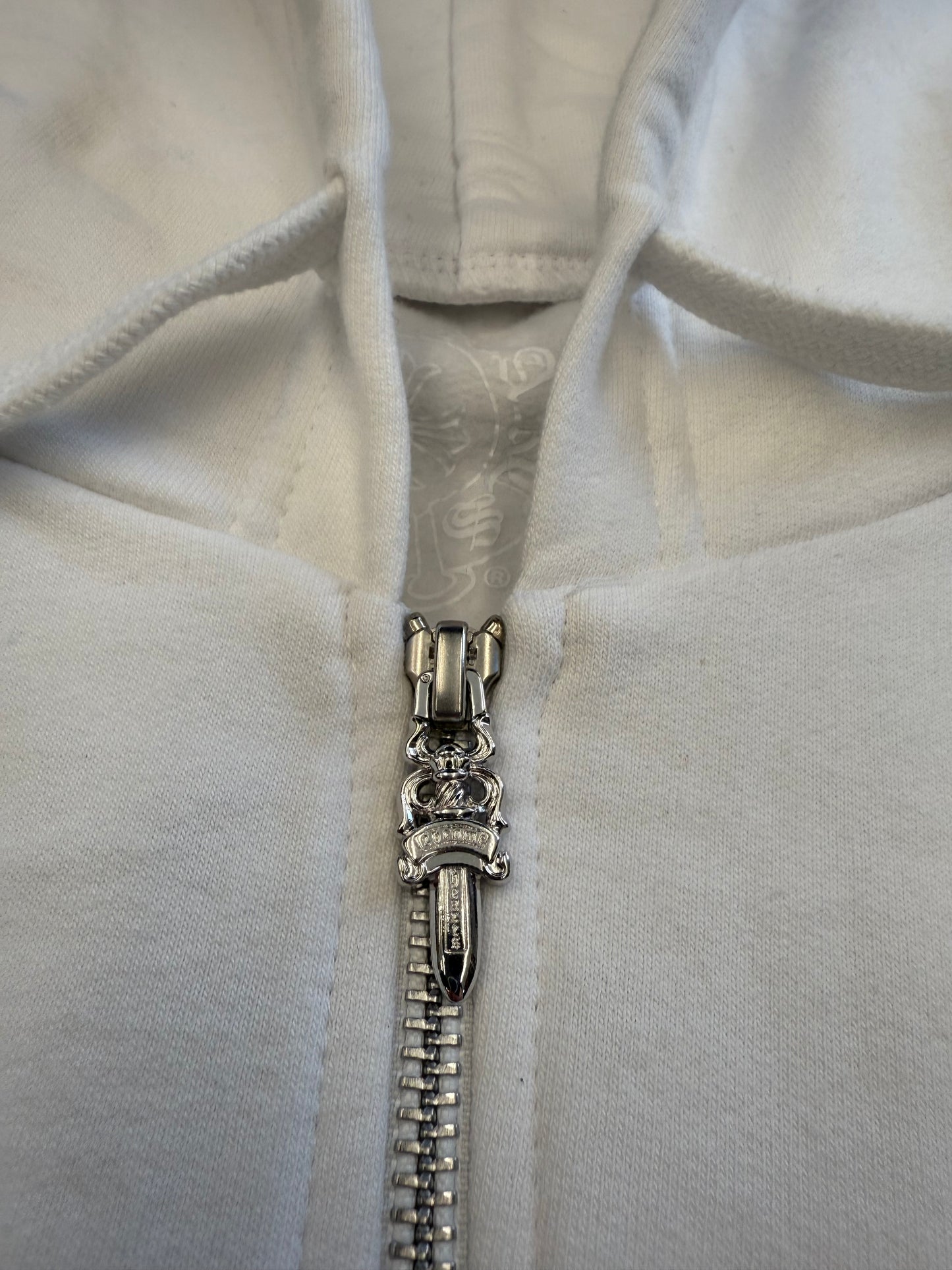CHROME HEARTS VERTICAL LOGO ZIP UP HOODIE - WHITE