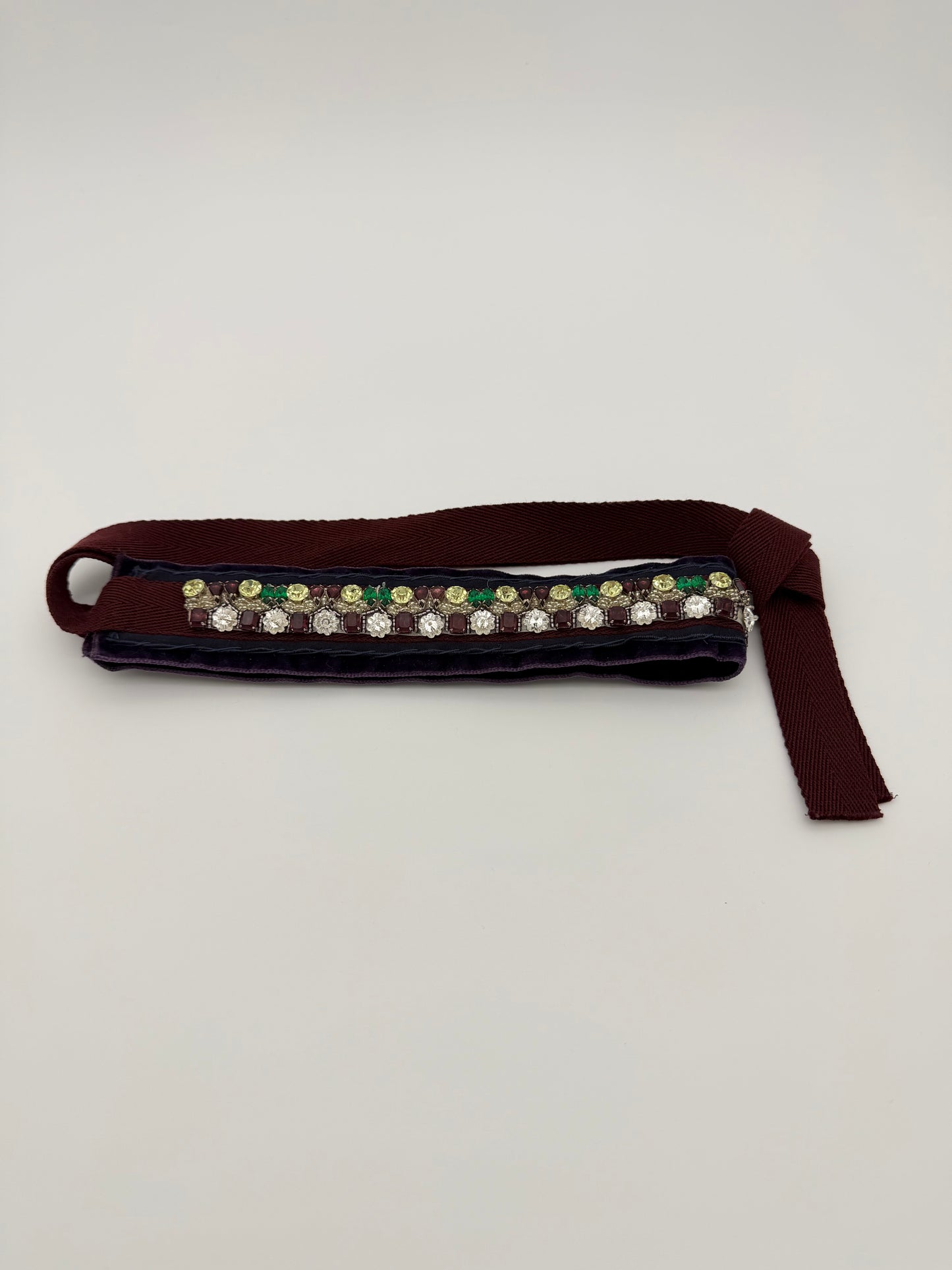 VINTAGE PRADA VELVET GEMSTONE TIE-STRAP BELT