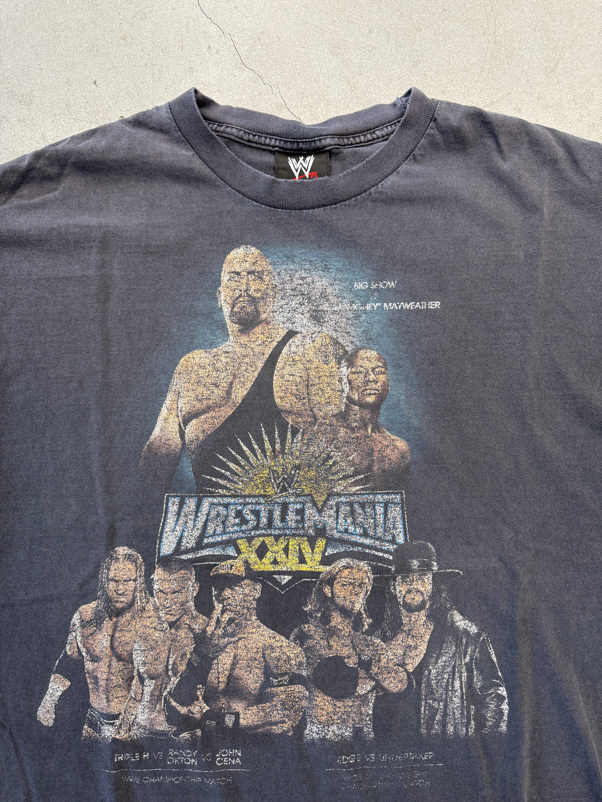 2008 WRESTLEMANIA XXIV FLOYD MAYWEATHER BIG SHOW MATCH CARD FADED TEE (WWE TAG)