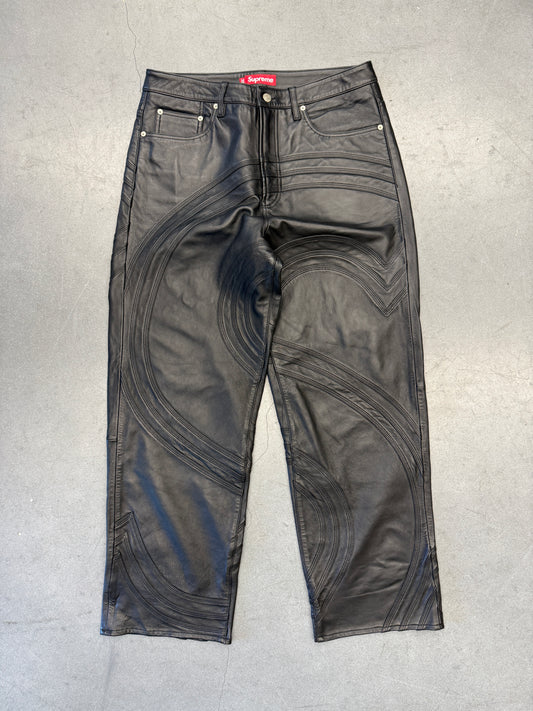 SS26 SUPREME S LOGO LEATHER BAGGY 5-POCKET JEAN - BLACK