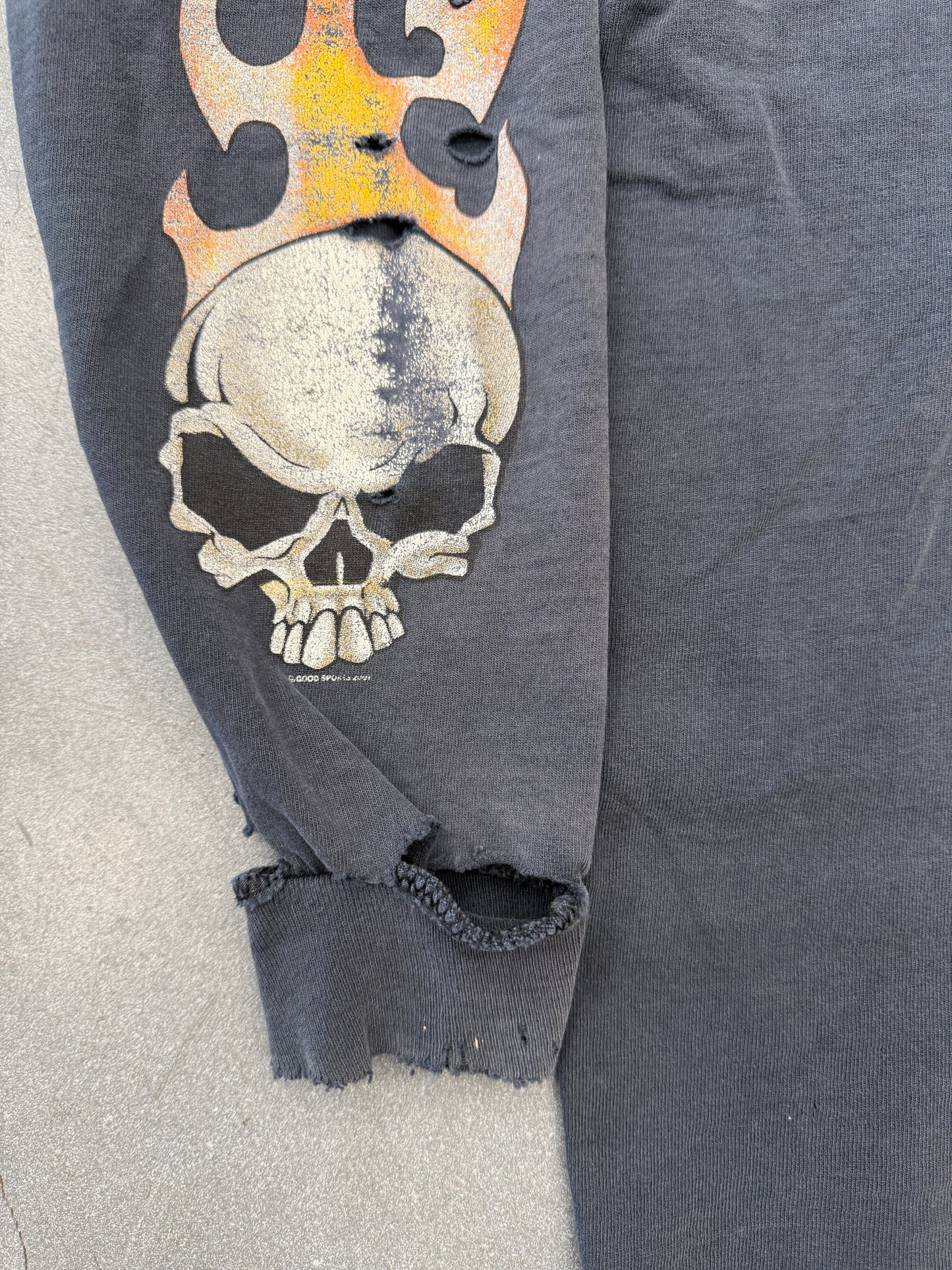 2002 BIKE WEEK DAYTONA BEACH SKULL FLAME LONG SLEEVE TEE (DELTA TAG)